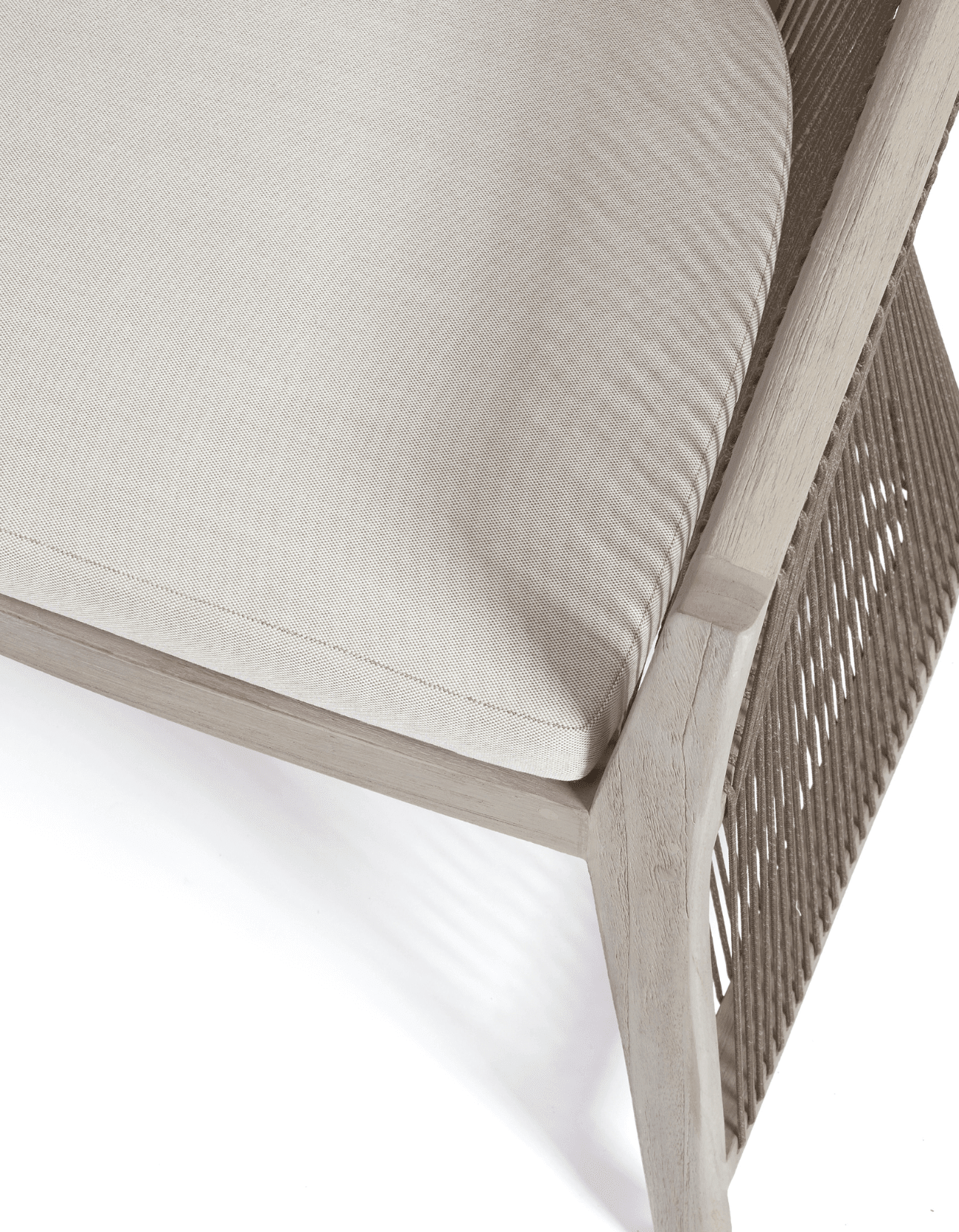 A close up image of the SIssonne Outdoor Eden Dining chair showing the material in canvas sand