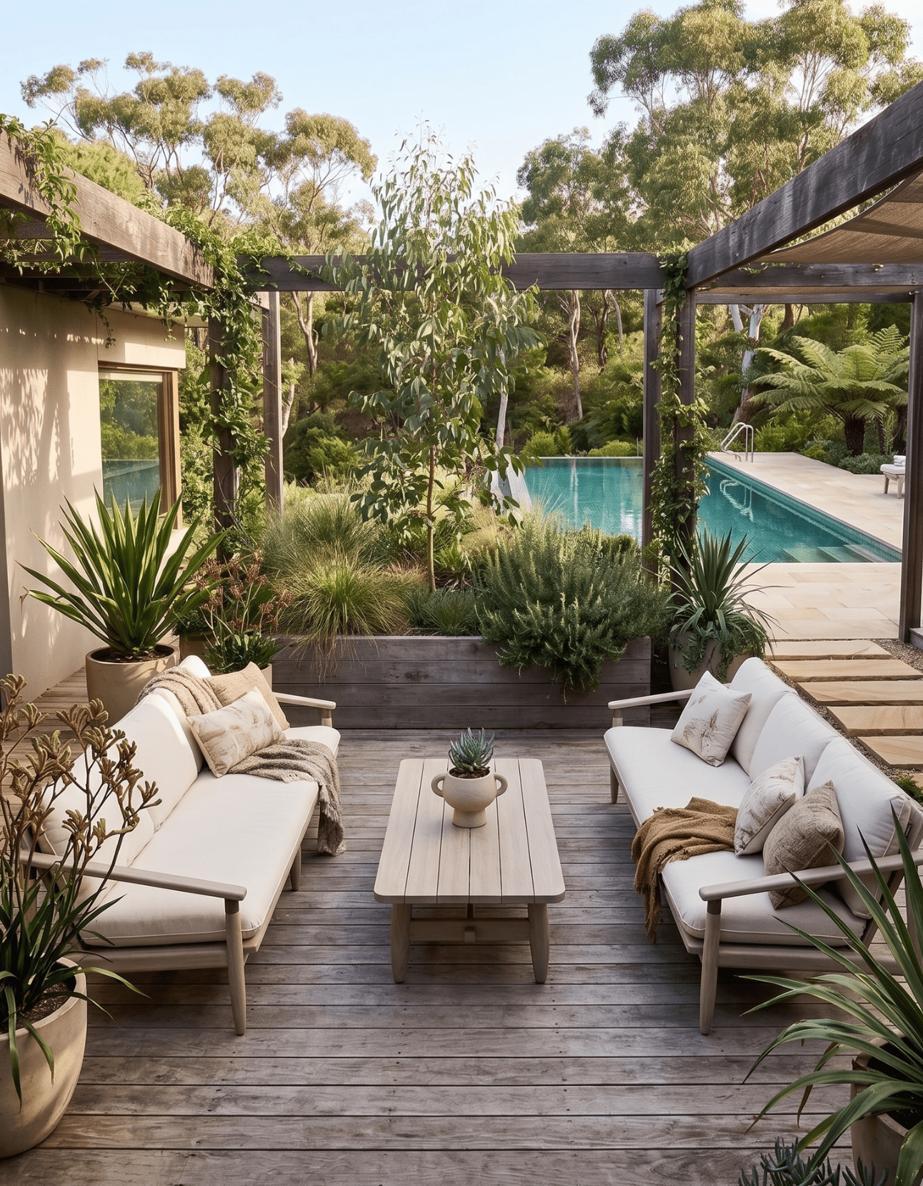 2 x Blueys Sofa & Coffee Table - Sissonne Outdoor Bundle Solid teak and all weather fabric