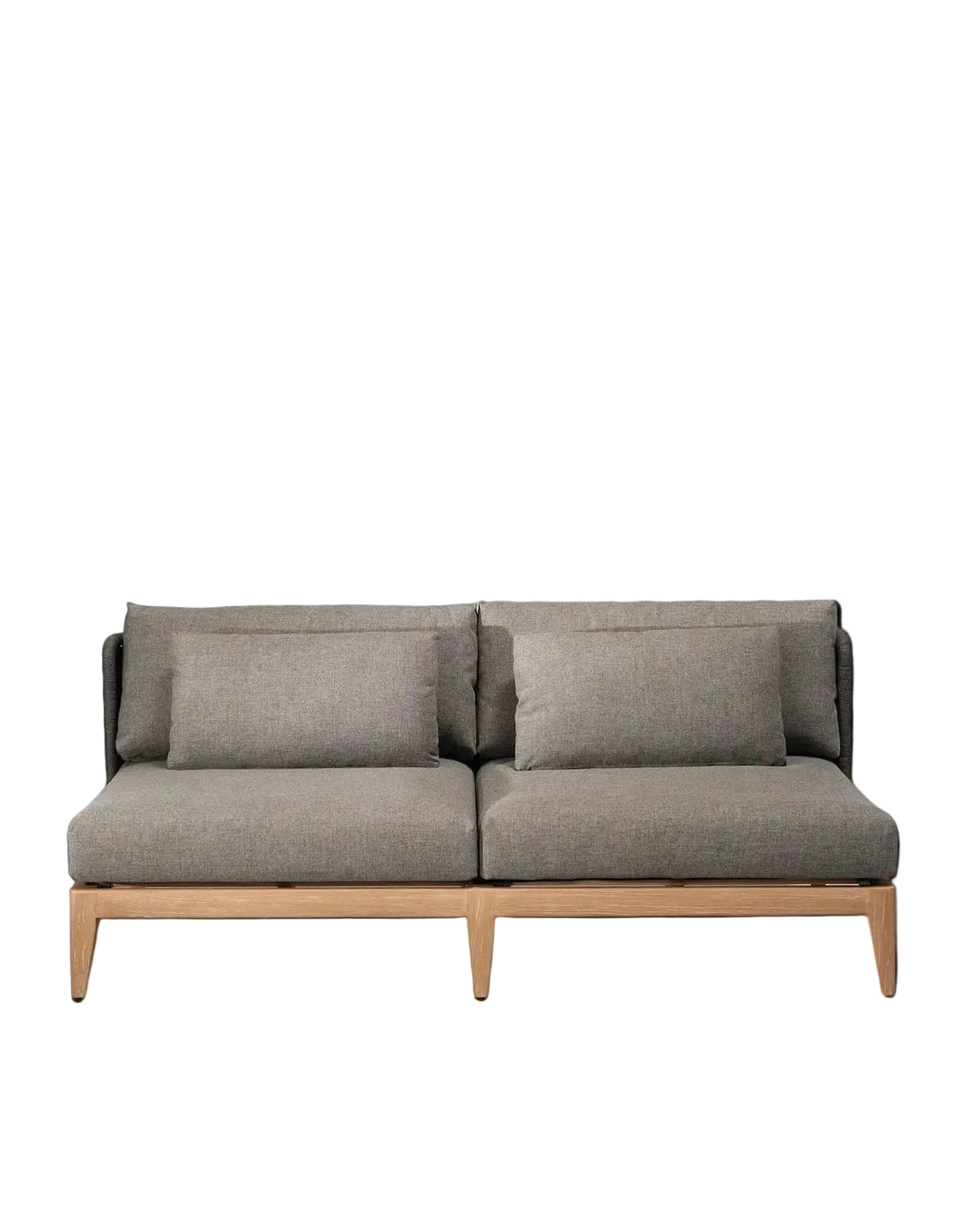 Noosa Outdoor Sofa with solid teak frame and light grey all-weather cushions