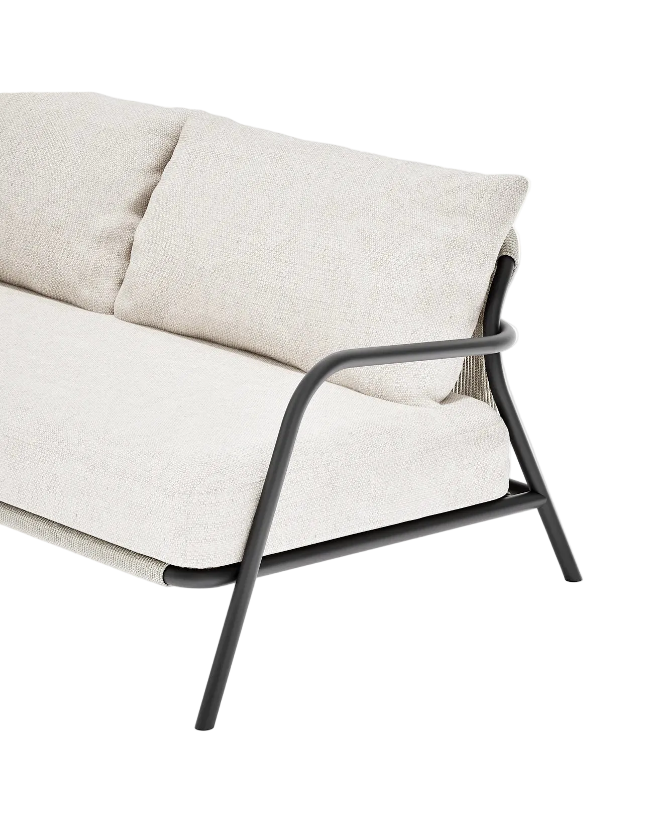 Airlie 185cm Sofa in Dark Earth, rope and aluminium, front detail