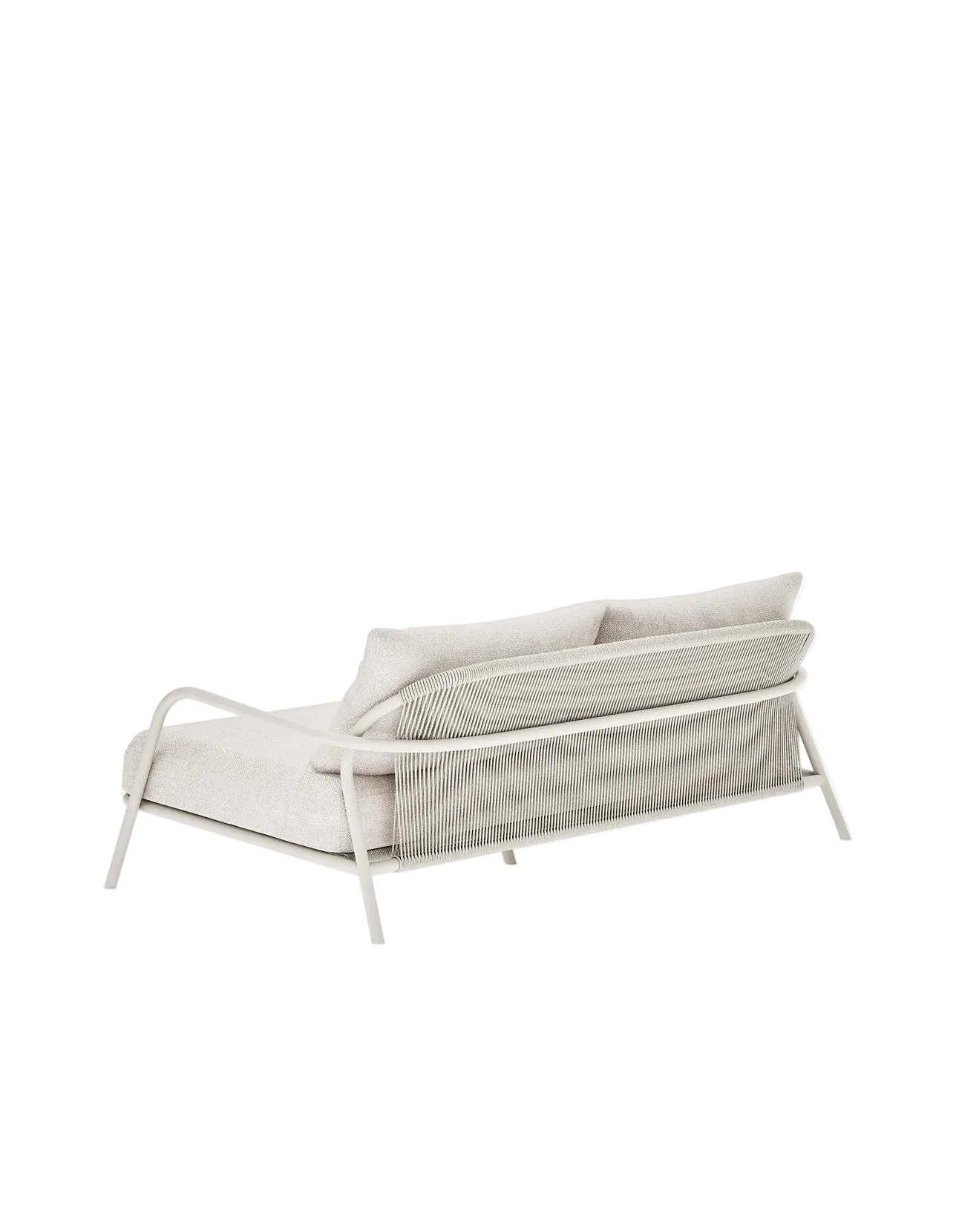 Airlie 185cm Sofa in Dove Grey, rope and aluminium, angled back view