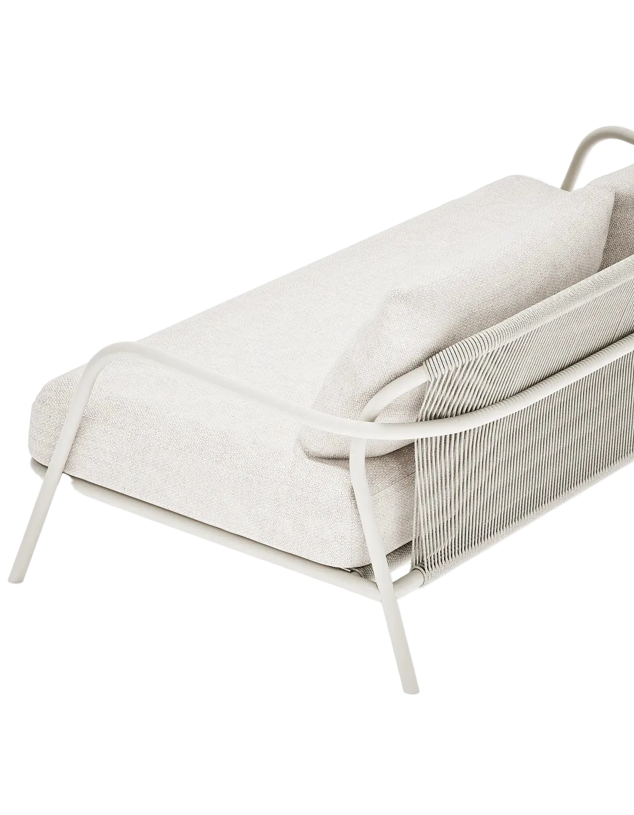 Airlie 185cm Sofa in Dove Grey, rope and aluminium, back detail