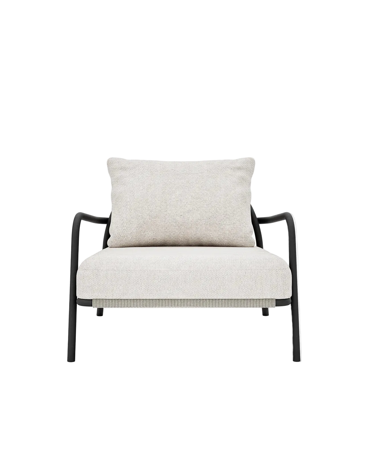 Airlie Lounge Chair in Dark Earth, rope and aluminium, front view