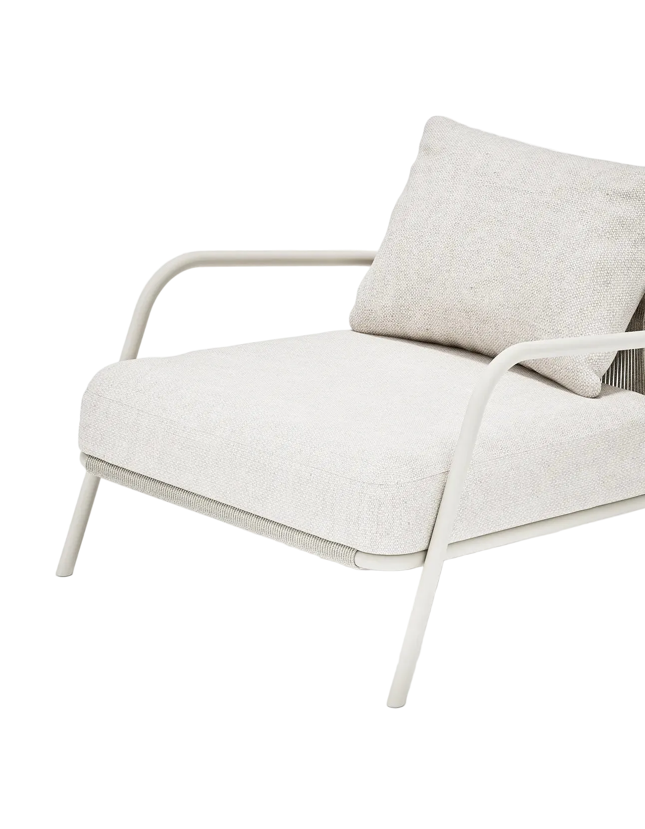 Airlie Lounge Chair in Dove Grey, rope and aluminium, front detail
