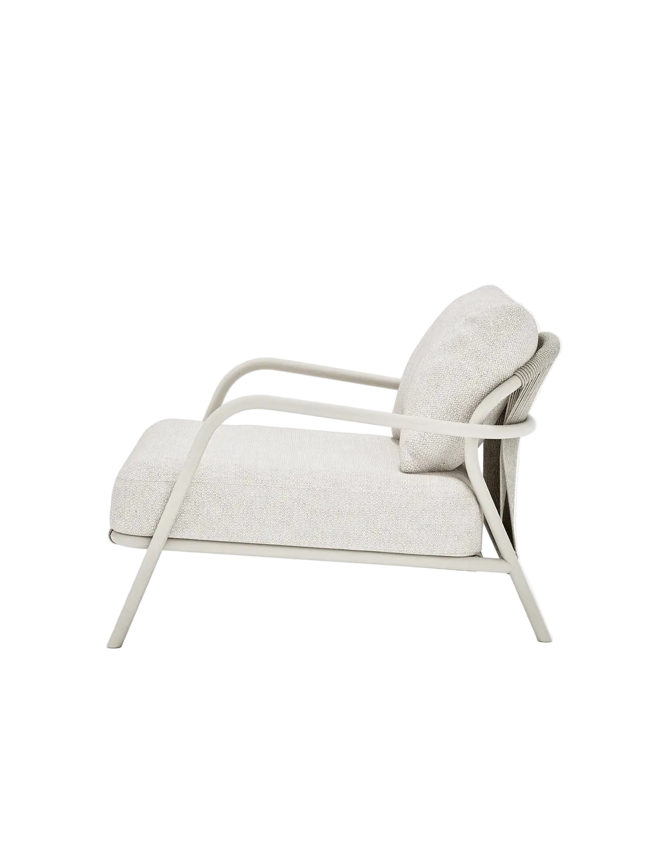 Airlie Lounge Chair in Dove Grey, rope and aluminium, side view