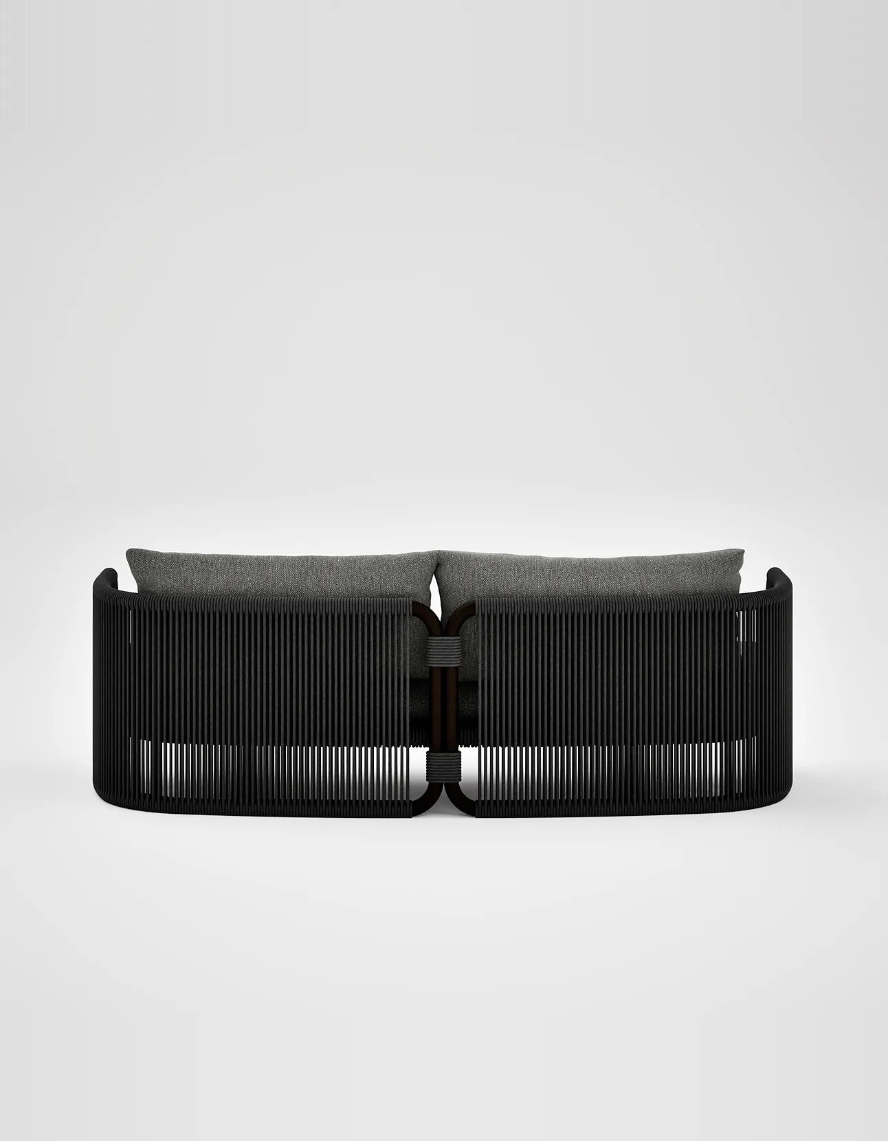Capri 3 Seat Sofa in Dark Earth, rope and aluminium, back view