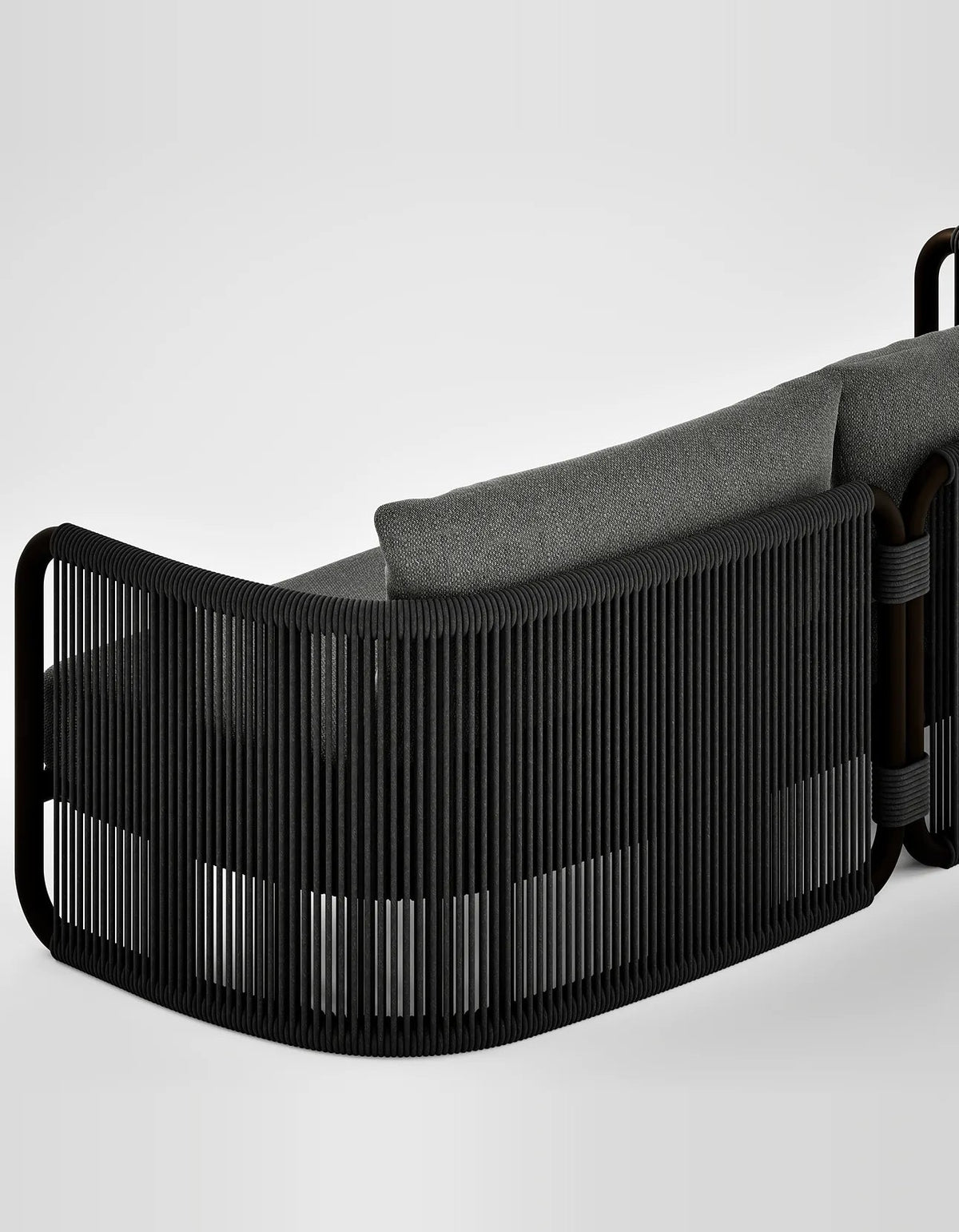 Capri 3 Seat Sofa in Dark Earth, rope and aluminium, back detail
