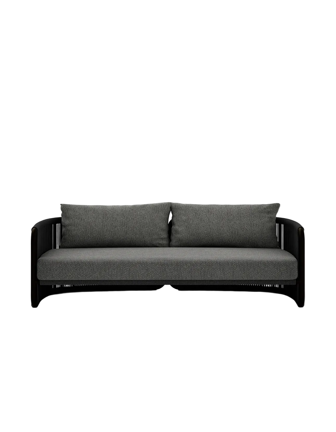 Capri 3 Seat Sofa in Dark Earth, rope and aluminium, front view