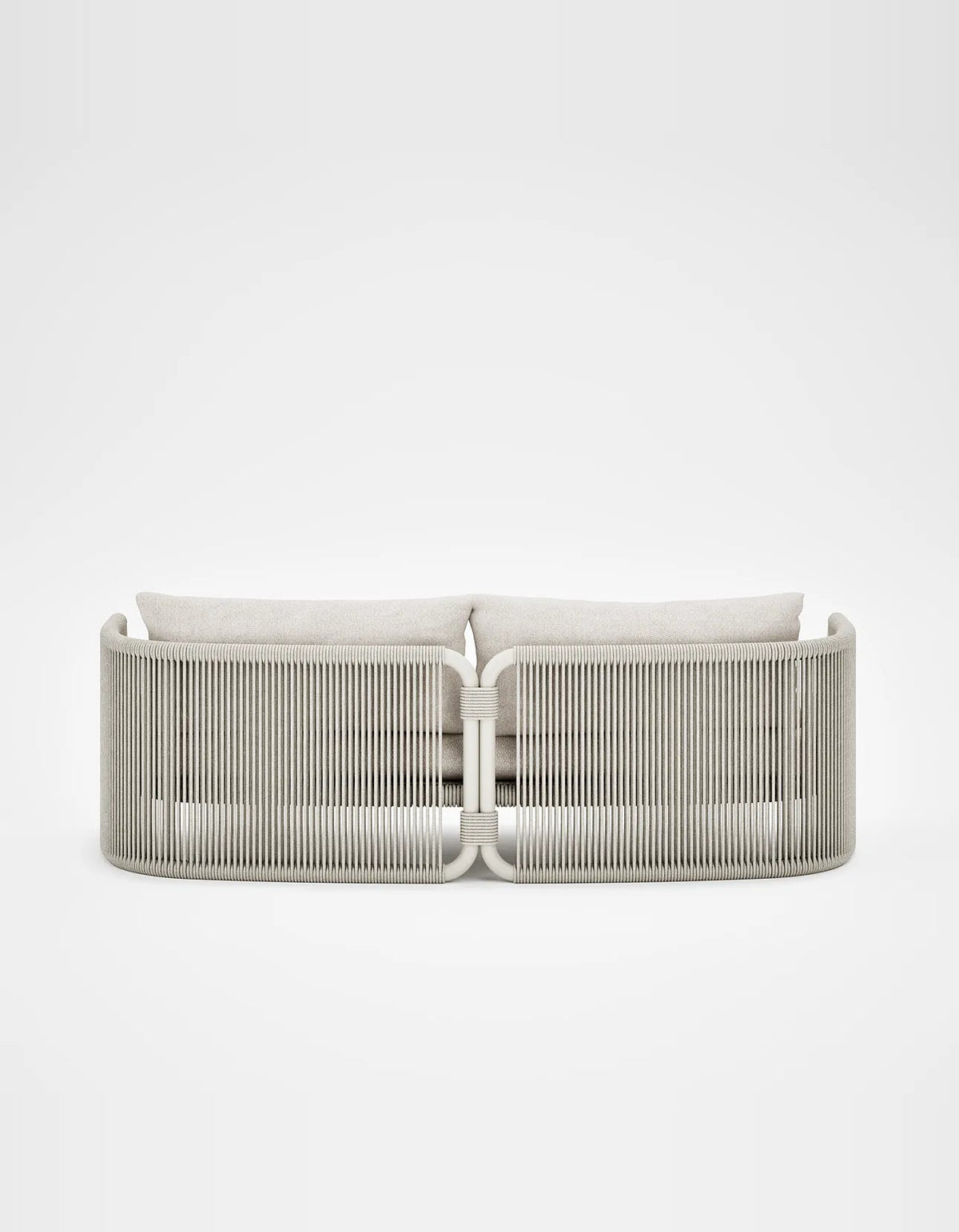 Capri 3 Seat Sofa in Dove Grey, rope and aluminium, back view
