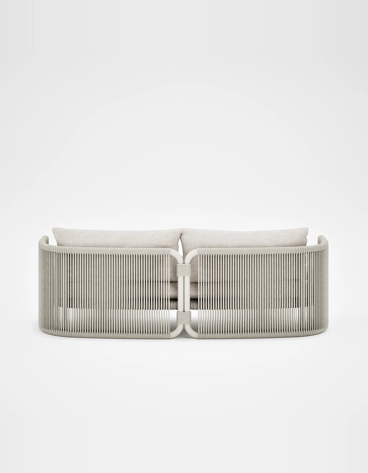 Capri 3 Seat Sofa in Dove Grey, rope and aluminium, back view
