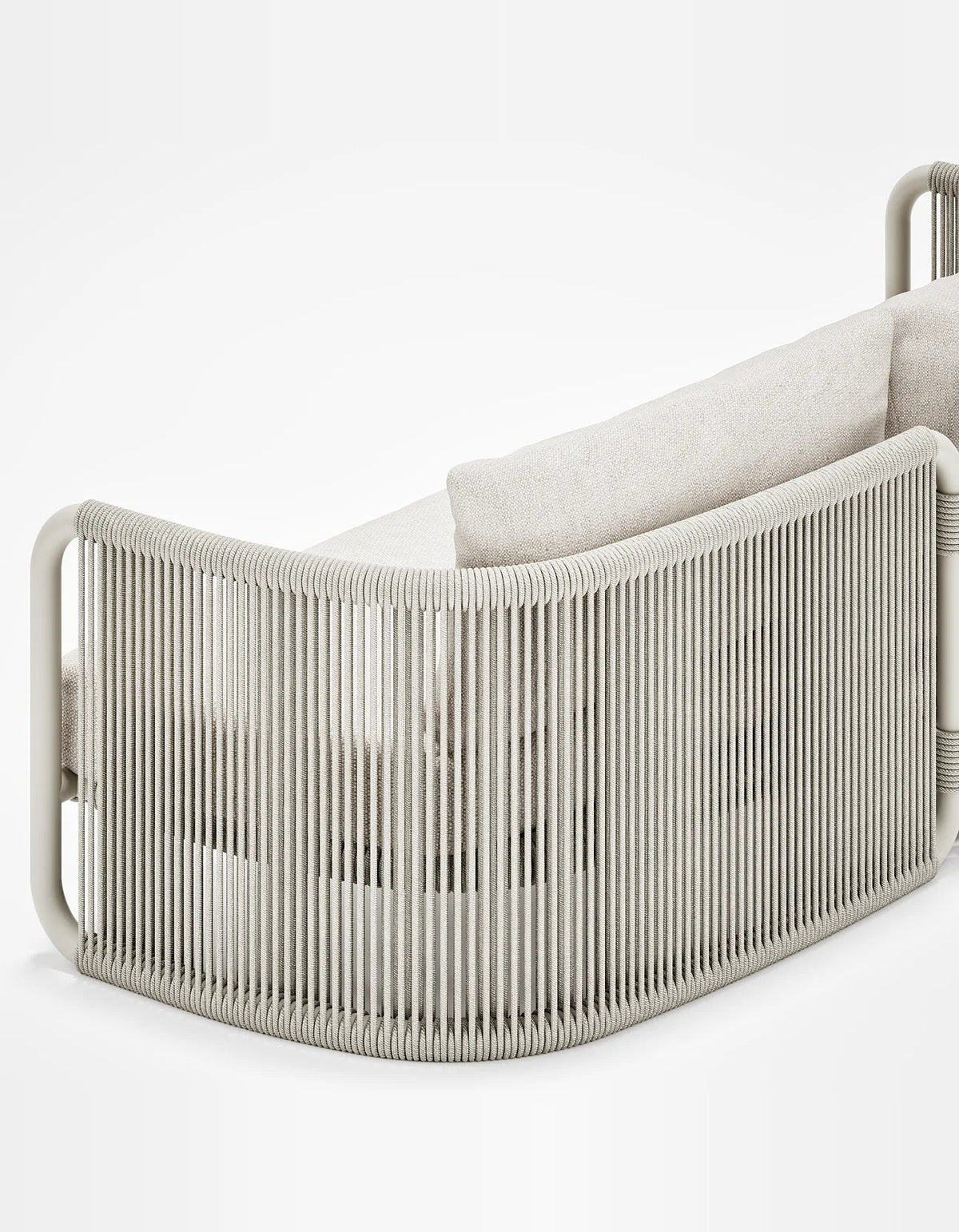Capri 3 Seat Sofa in Dove Grey, rope and aluminium, back detail