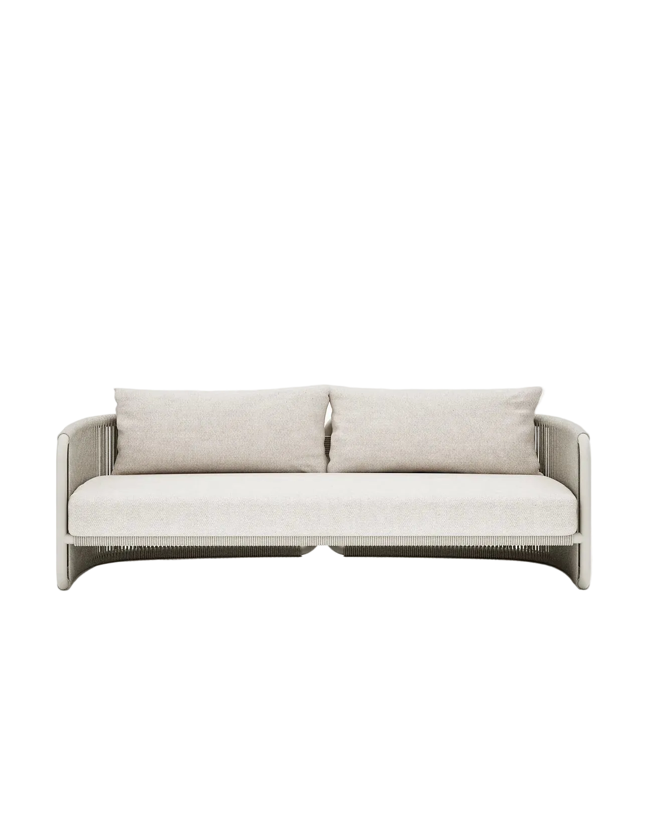 Capri 3 Seat Sofa in Dove Grey, rope and aluminium, front view