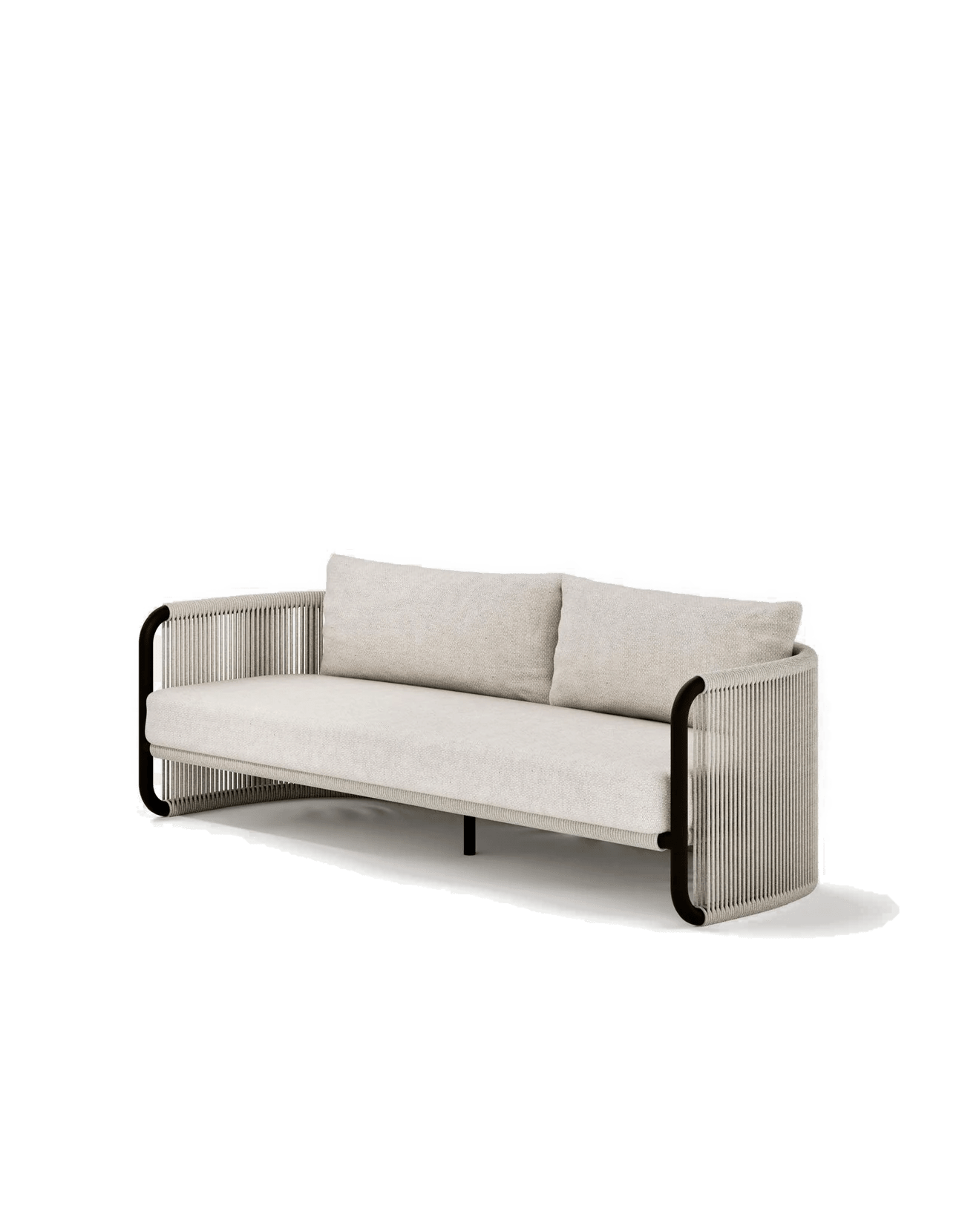 Capri 3 Seat Sofa in Light Earth, rope and aluminium, angled front view