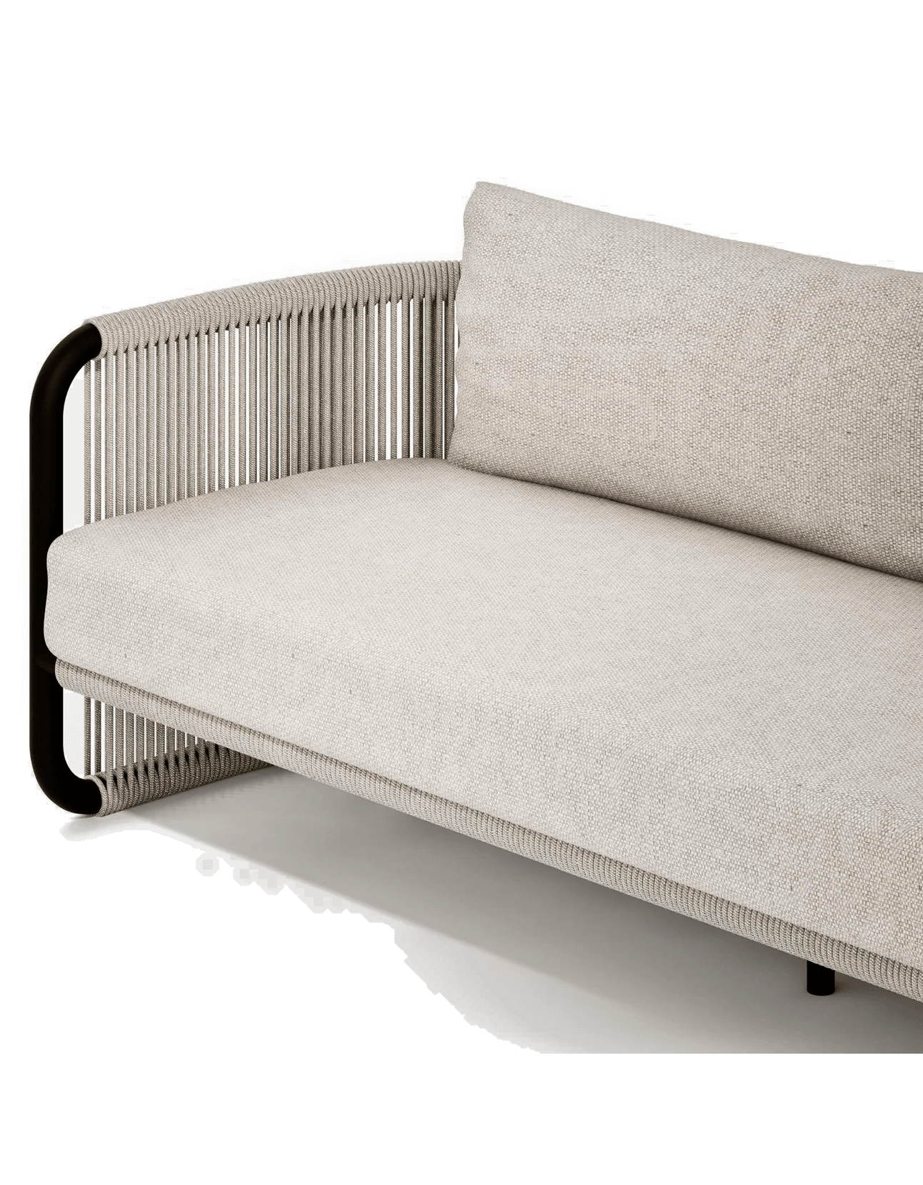 Capri 3 Seat Sofa in Light Earth, rope and aluminium, front detail