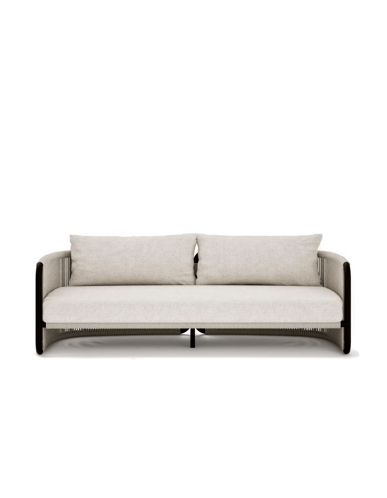Capri 3 Seat Sofa in Light Earth, rope and aluminium, front view