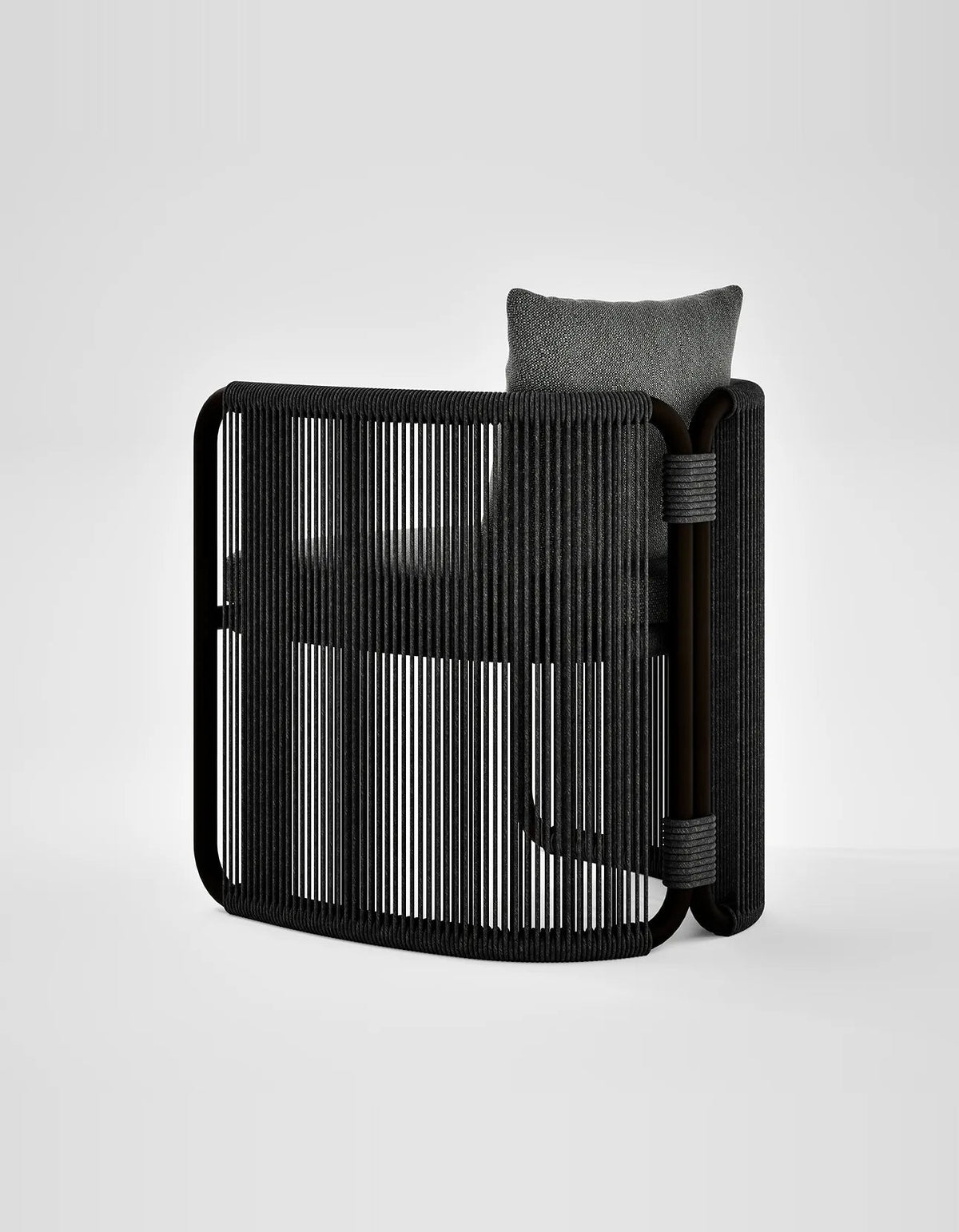 Capri Dining Chair in Dark Earth, rope and aluminium, angled back view