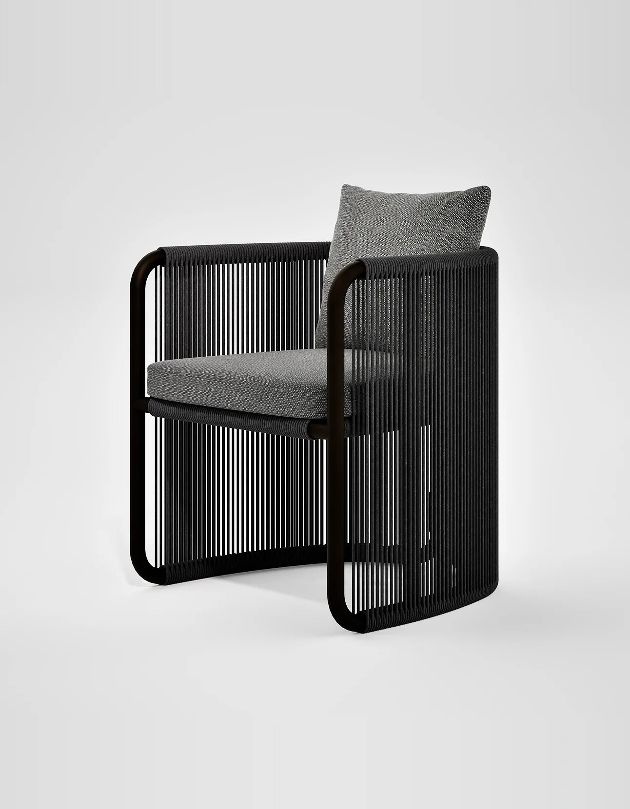 Capri Dining Chair in Dark Earth, rope and aluminium, angled front view