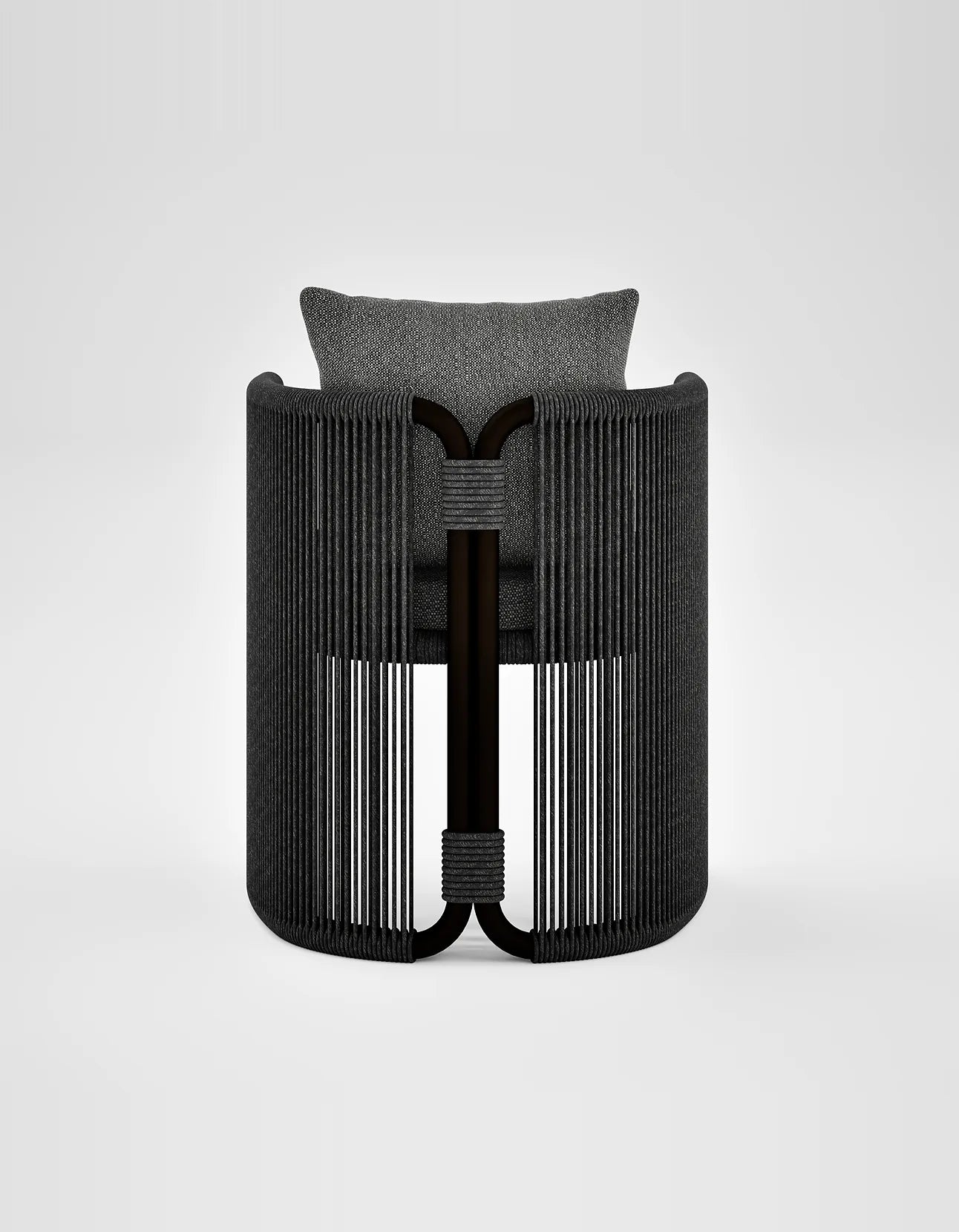 Capri Dining Chair in Dark Earth, rope and aluminium, back view