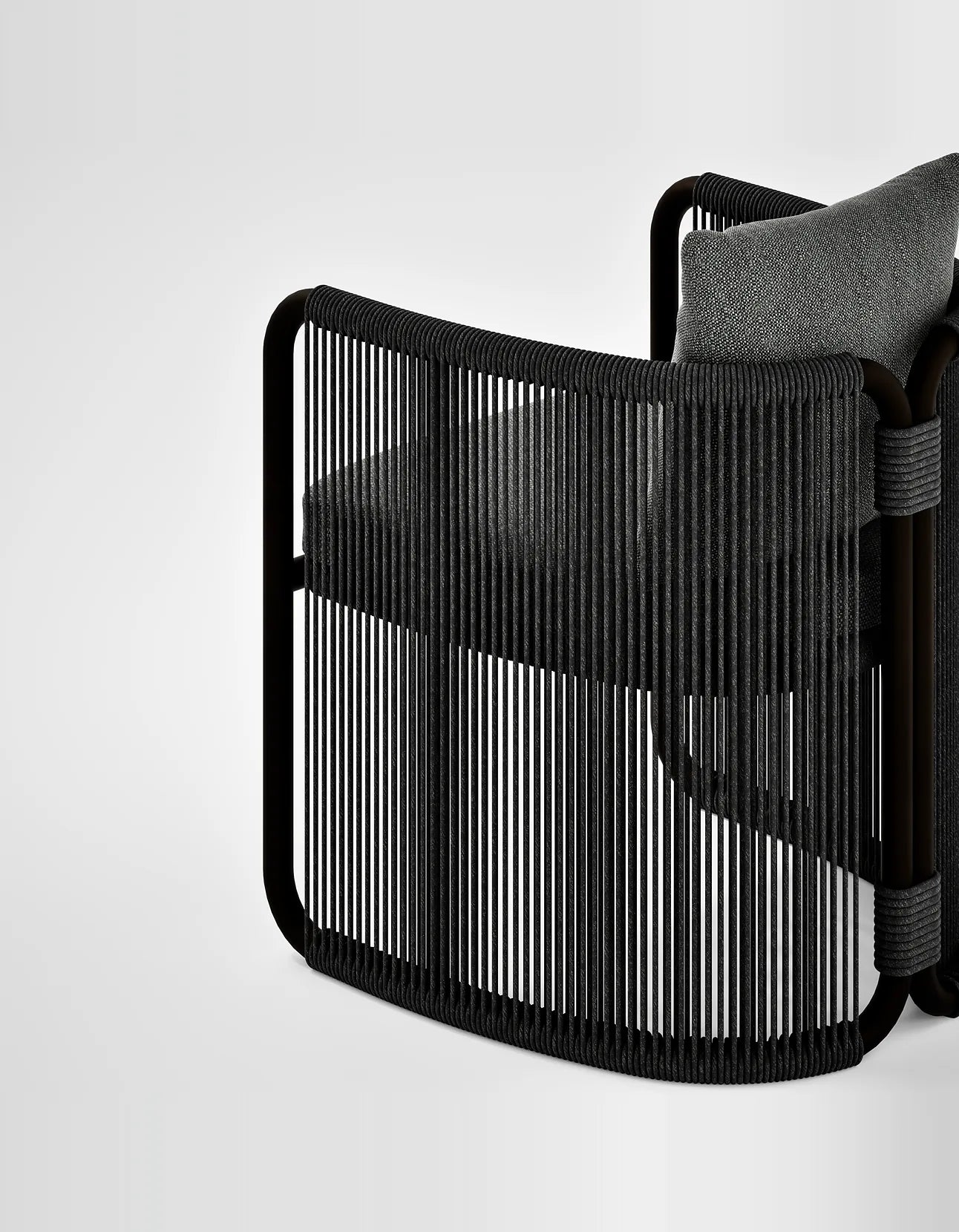 Capri Dining Chair in Dark Earth, rope and aluminium, back detail