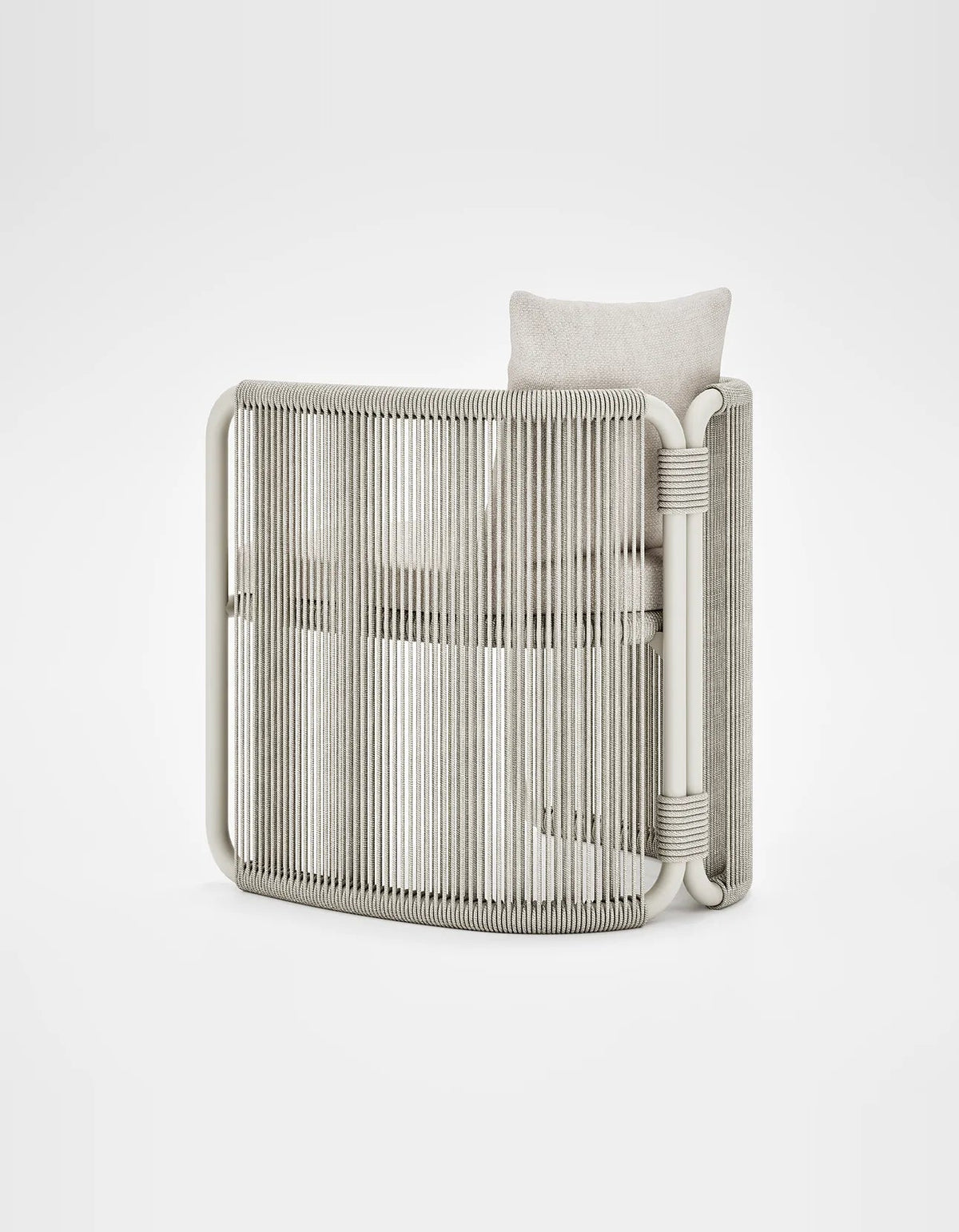 Capri Dining Chair in Dove Grey, rope and aluminium, angled back view