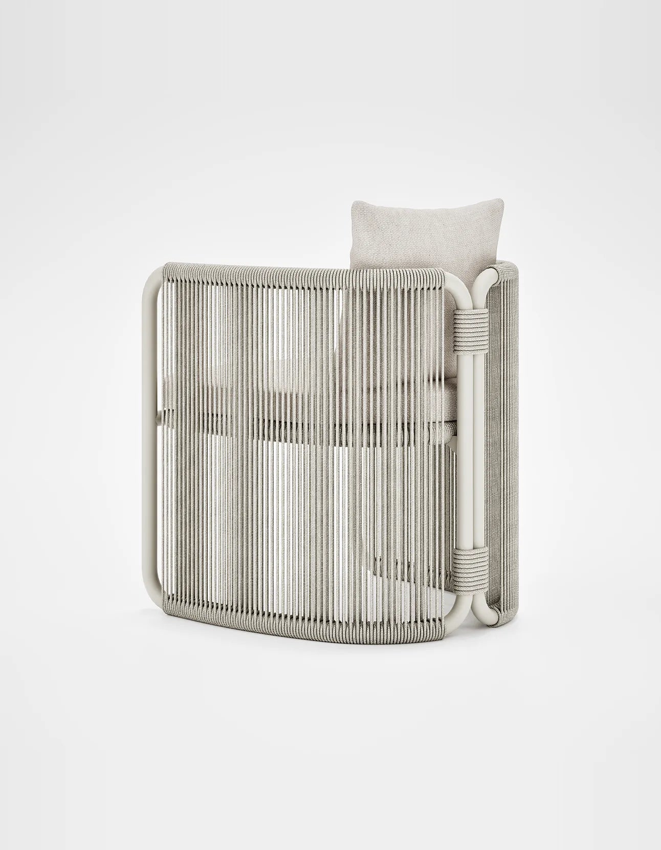 Capri Dining Chair in Dove Grey, rope and aluminium, angled back view