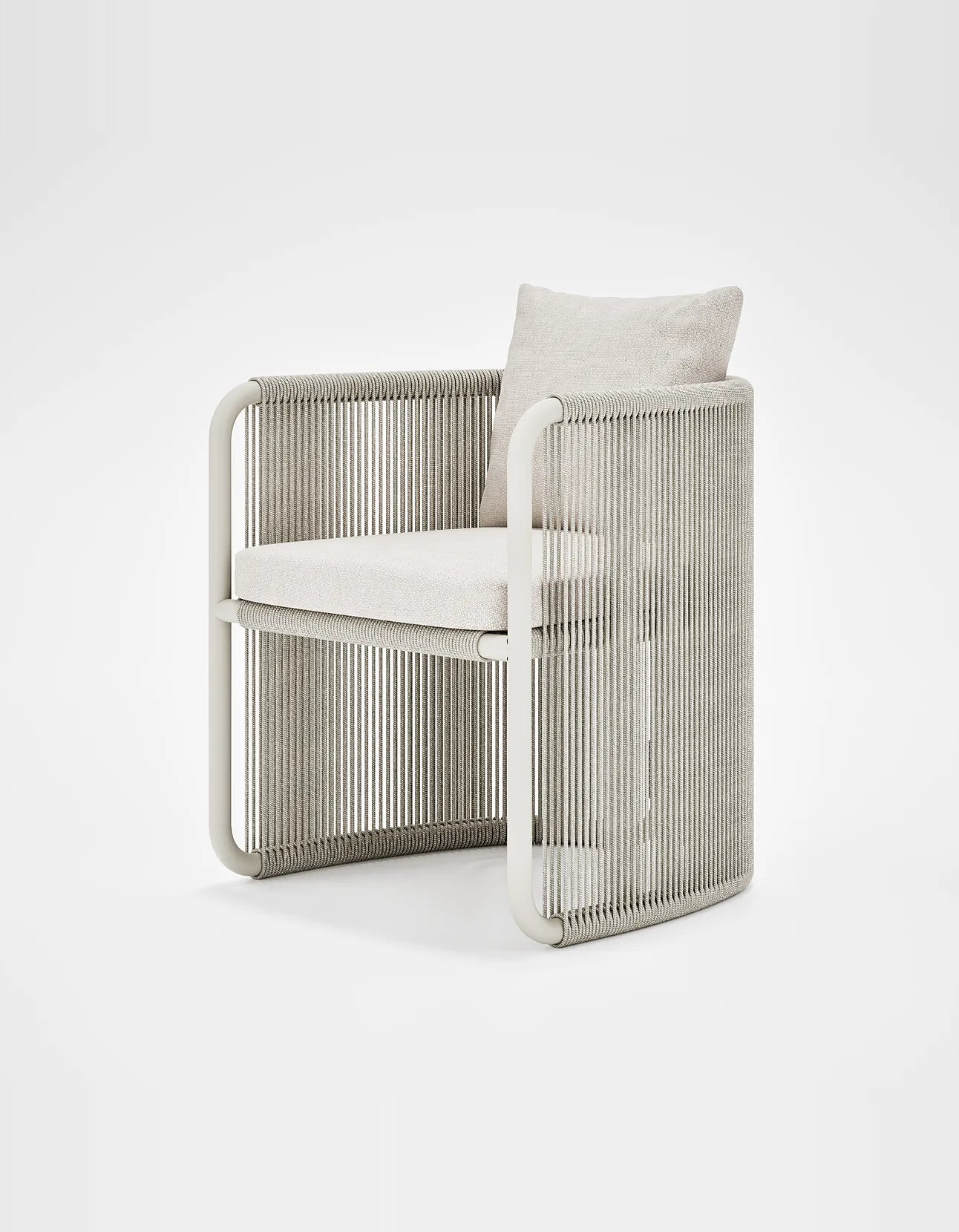 Capri Dining Chair in Dove Grey, rope and aluminium, angled front view