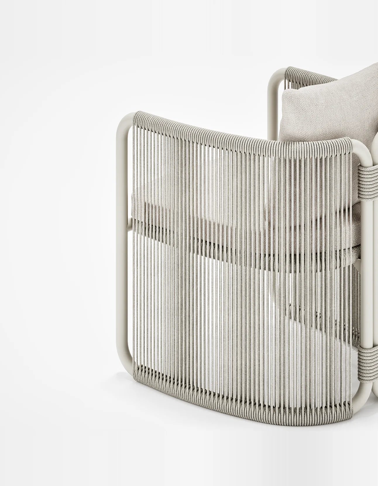 Capri Dining Chair in Dove Grey, rope and aluminium, back detail