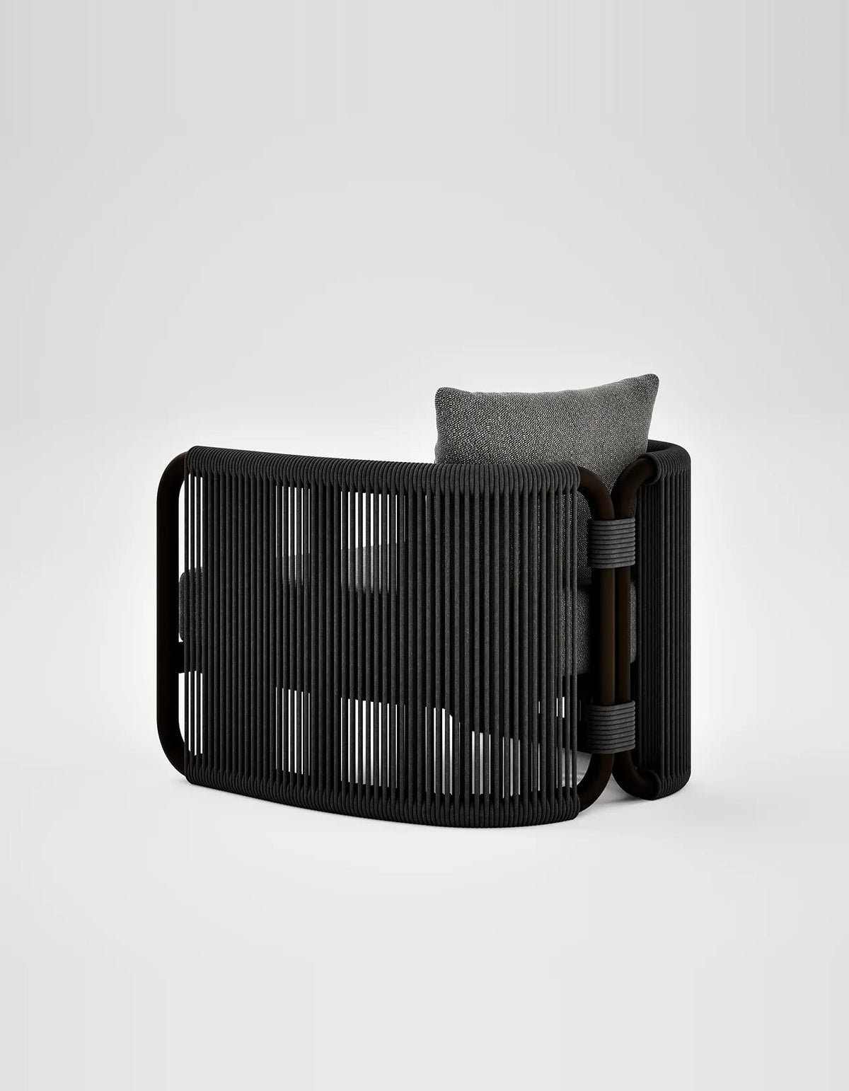 Capri Lounge Chair in Dark Earth, rope and aluminium, angled back view