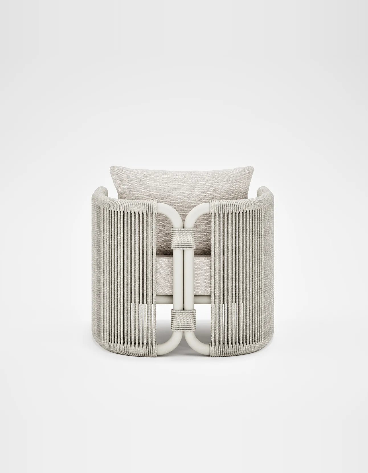 Capri Lounge Chair in Dove Grey, rope and aluminium, back view