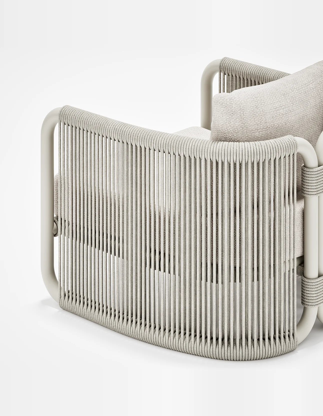 Capri Lounge Chair in Dove Grey, rope and aluminium, back detail