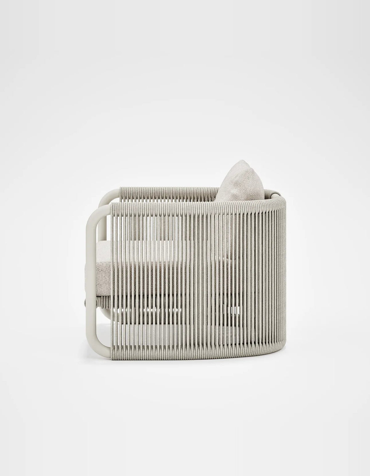Capri Lounge Chair in Dove Grey, rope and aluminium, side view