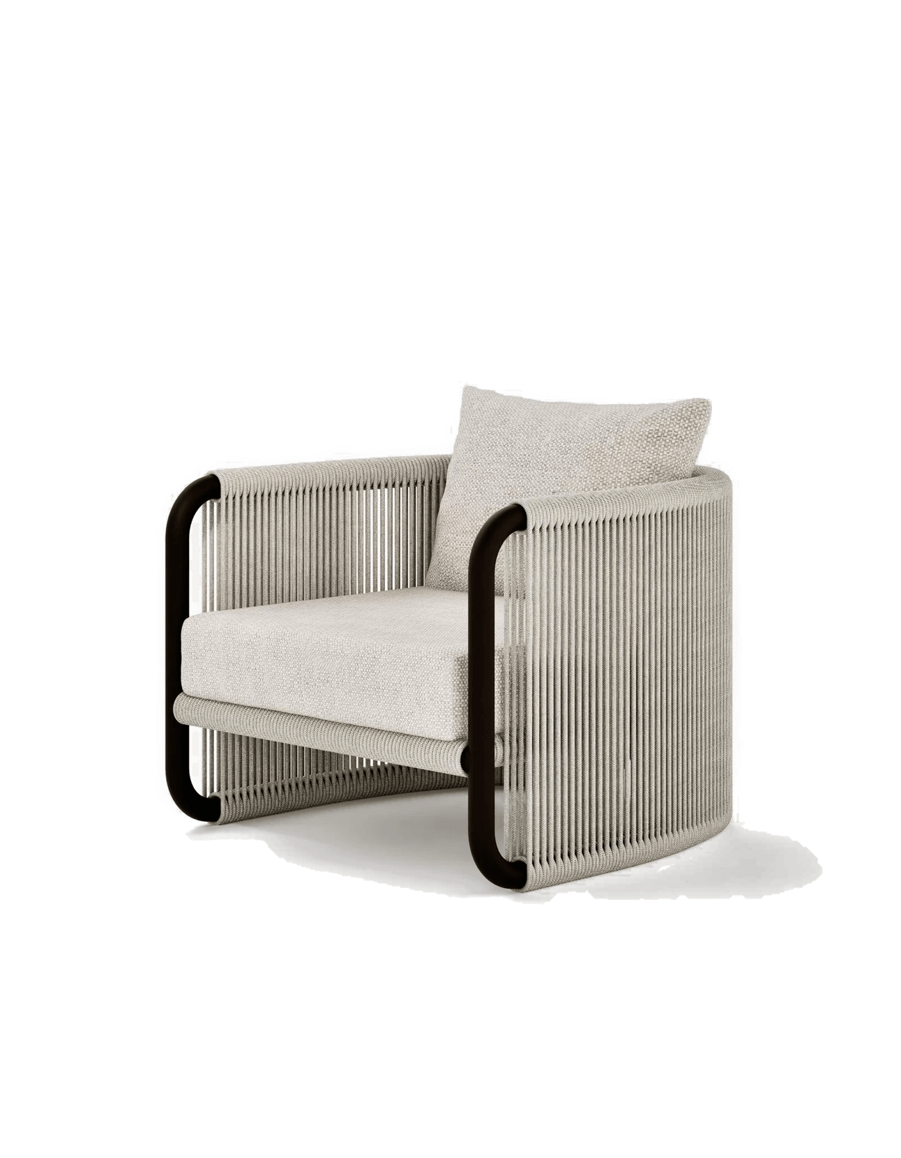 Capri Lounge Chair in Light Earth, rope and aluminium, angled front view 2
