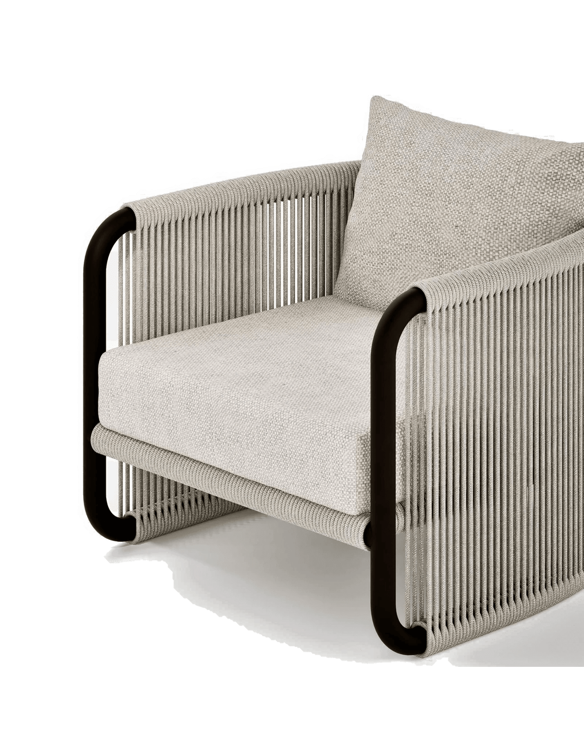 Capri Lounge Chair in Light Earth, rope and aluminium, front detail
