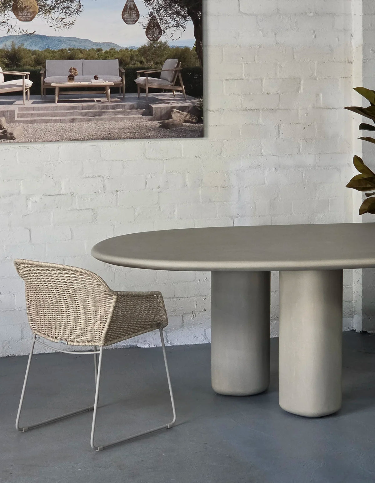 Clareville Dining Chair – woven Ecolene and metal outdoor dining chair, back angled view