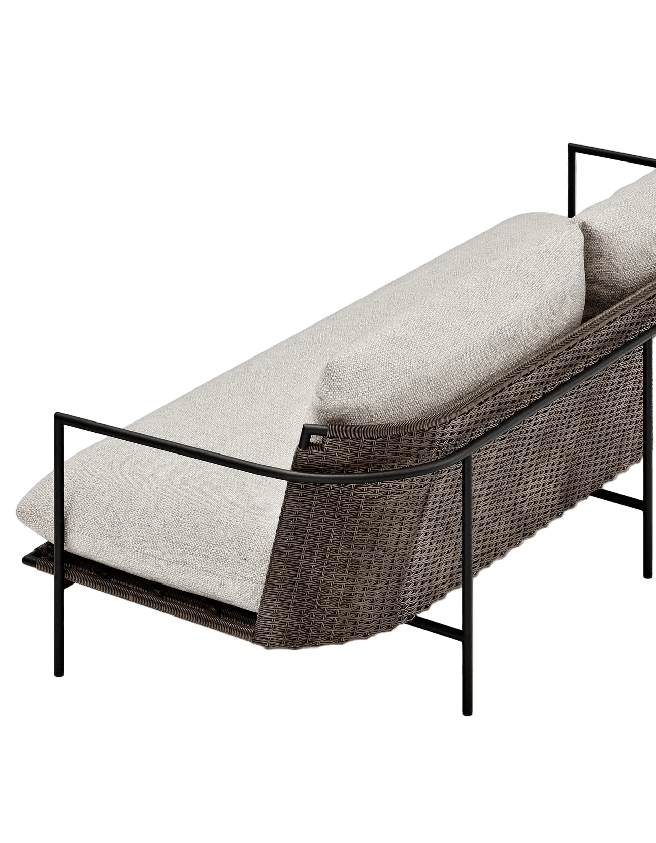 Kirra 220cm Sofa in Dark Earth, Summergrass wicker and aluminium, back detail
