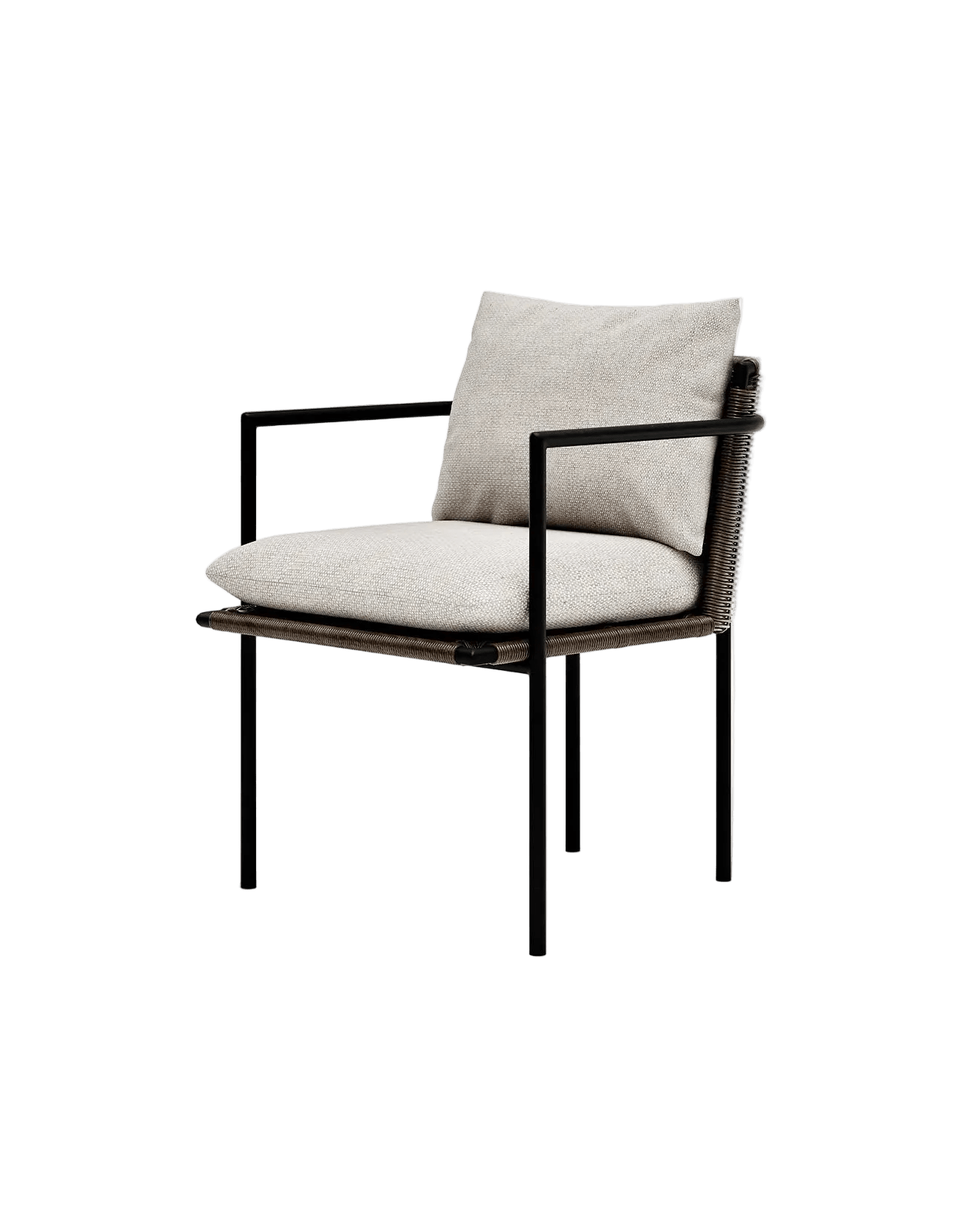 Kirra Dining Chair in Dark Earth, Summergrass wicker and aluminium, angled front view