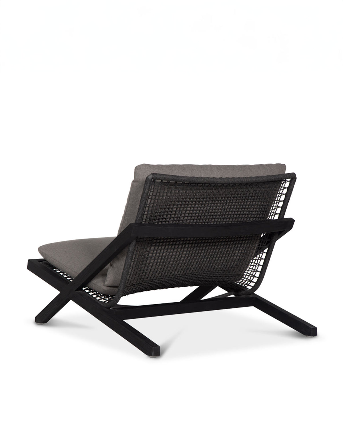 Little Cove Lounge Chair with Black Teak frame and Charcoal cushions, angled back view
