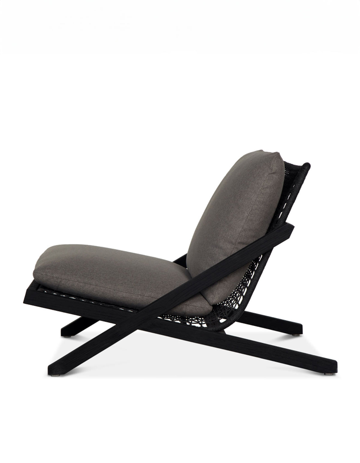 Little Cove Lounge Chair with Black Teak frame and Charcoal cushions, side view