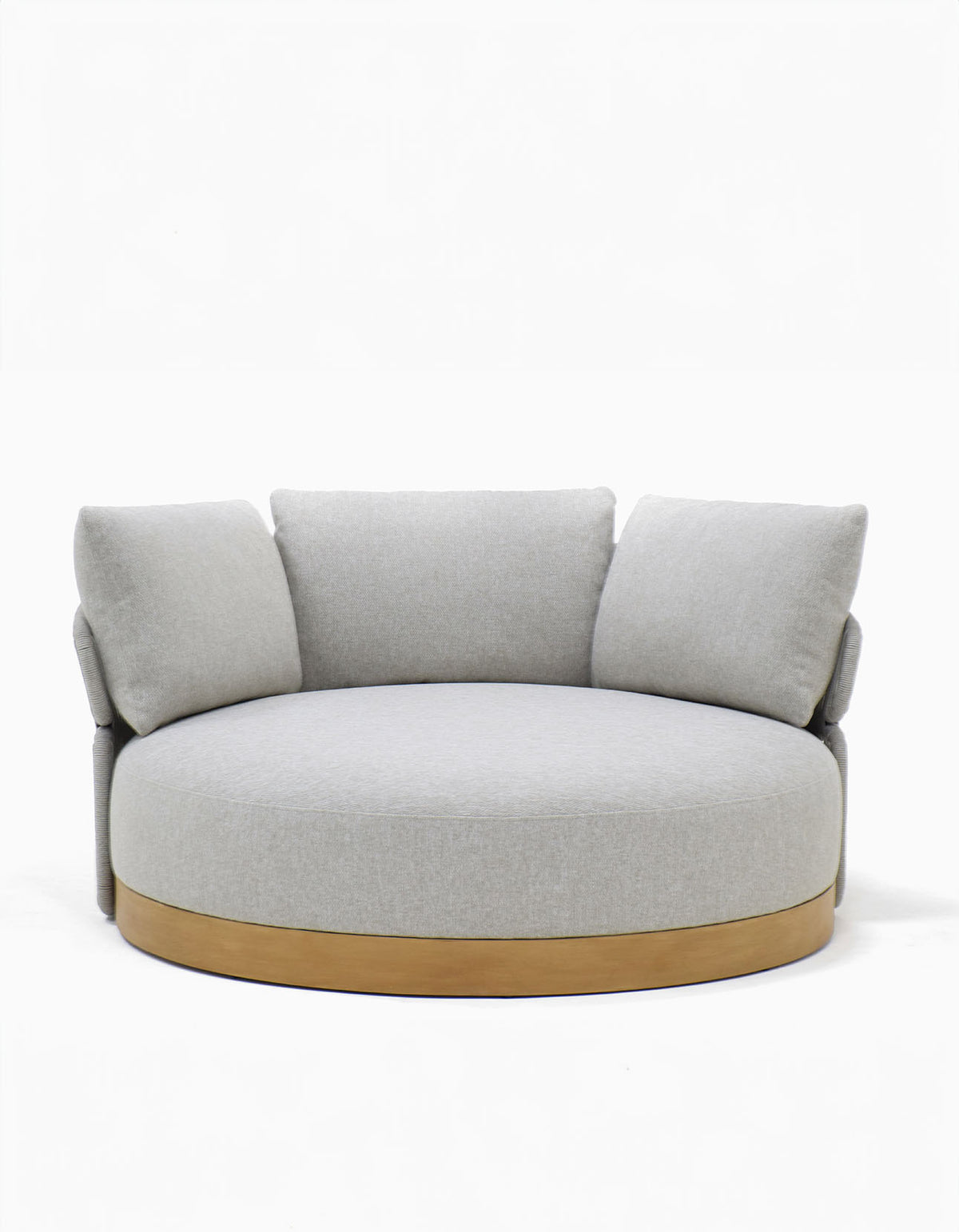 Merricks Jumbo Day Bed in light grey with a teak base, front view
