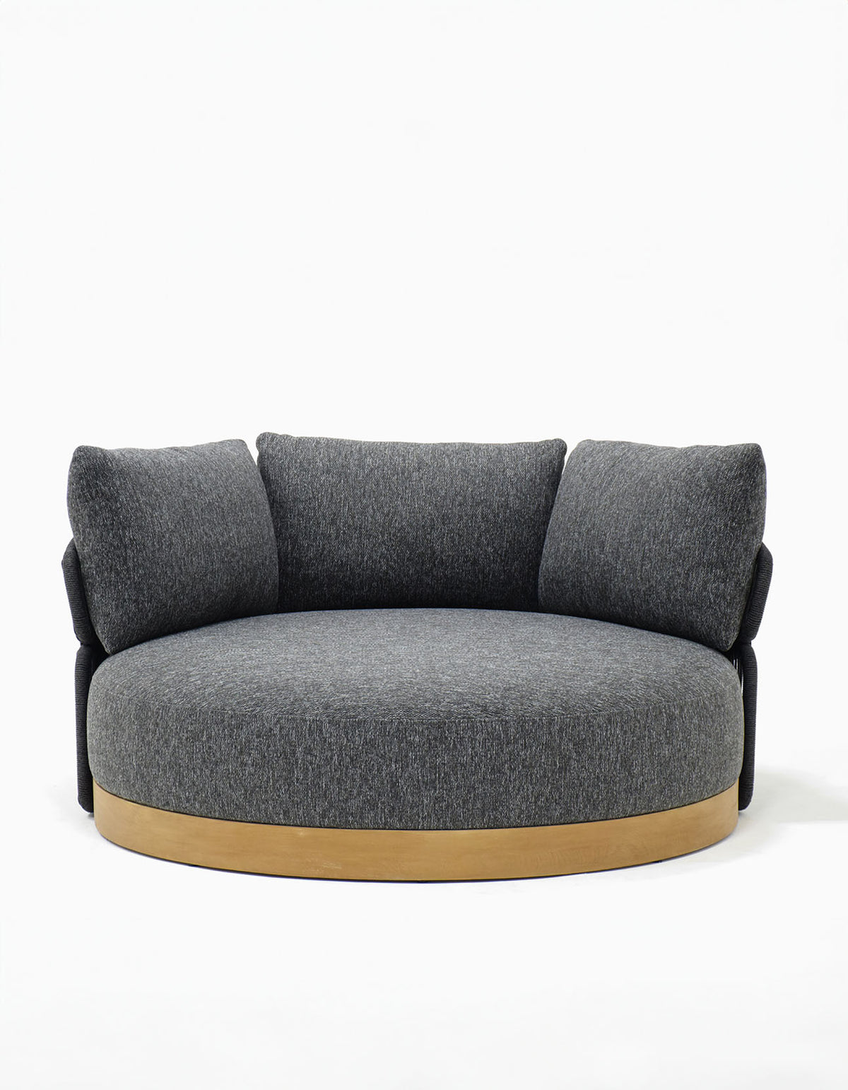 Merricks Jumbo Day Bed in charcoal with a teak base, front view