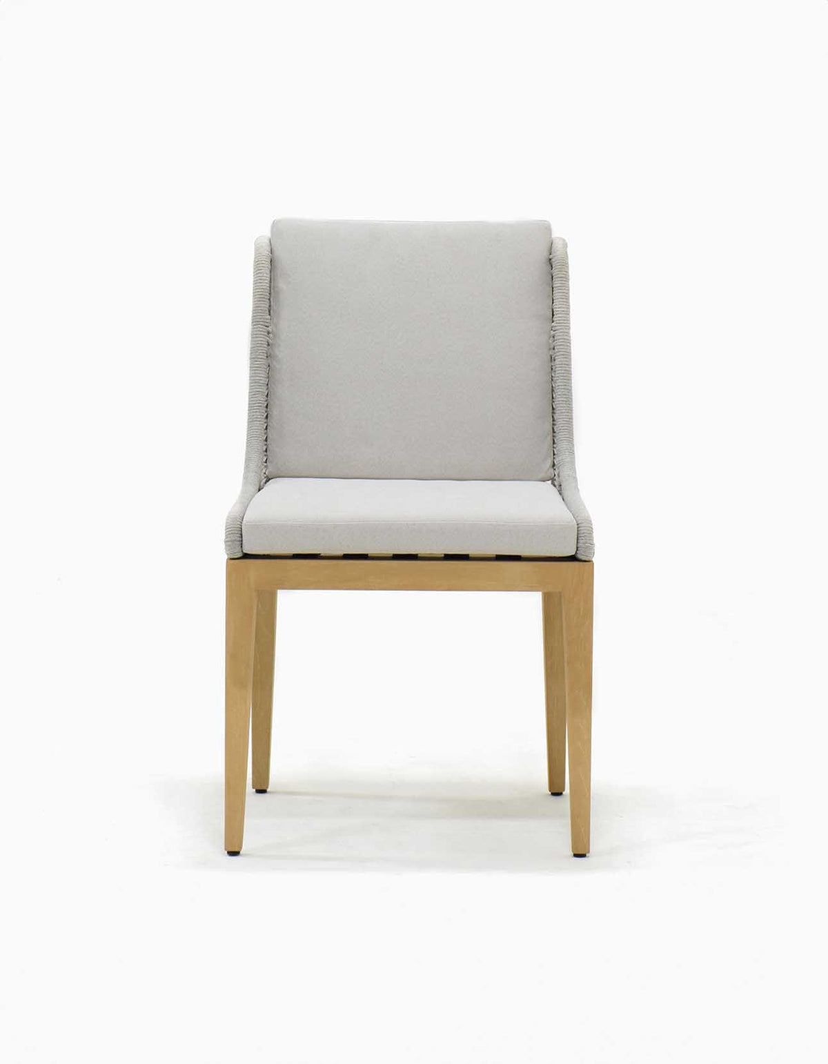 Noosa Dining Chair with light grey rope and seat cushion, front view