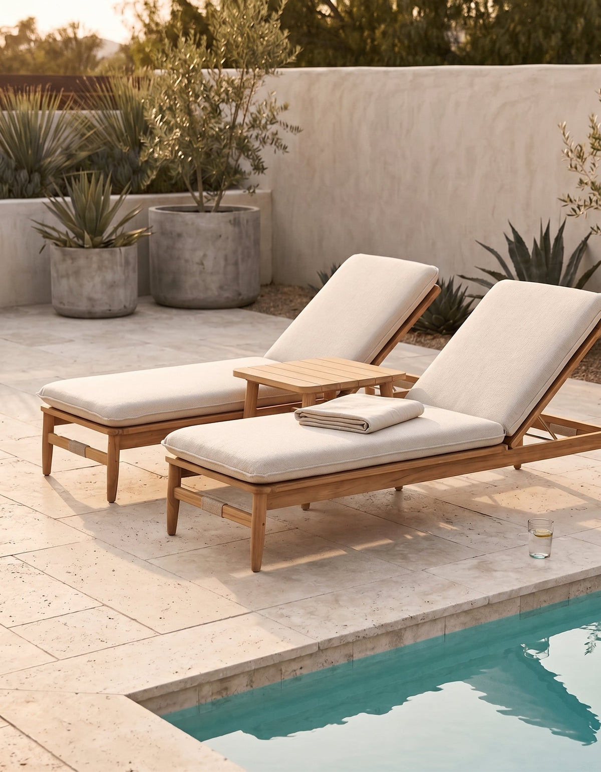 Blueys Sunlounge and side table by the pool in spring, Sissonne Outdoor