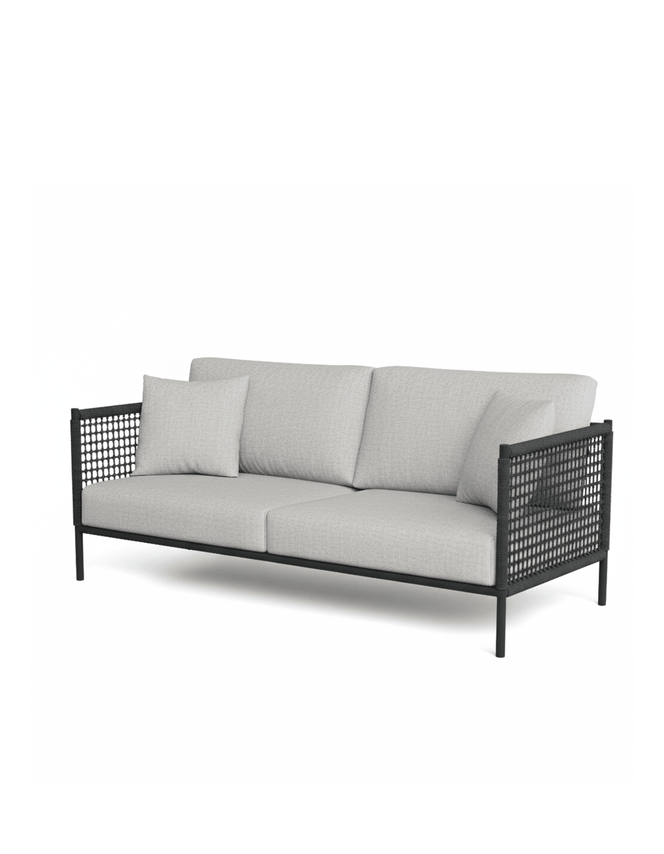 The Sissonne Outdoor Cottesole sofa In Charcoal Rope and Dove Fabric