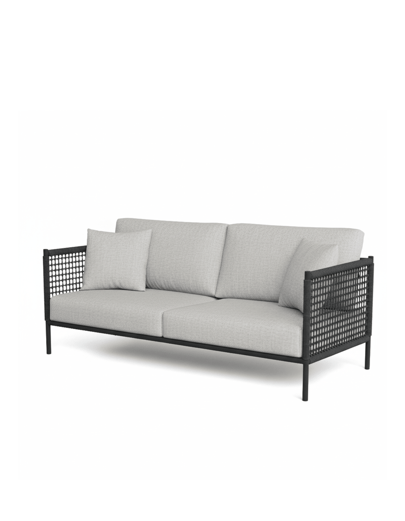 The Sissonne Outdoor Cottesole sofa In Charcoal Rope and Dove Fabric