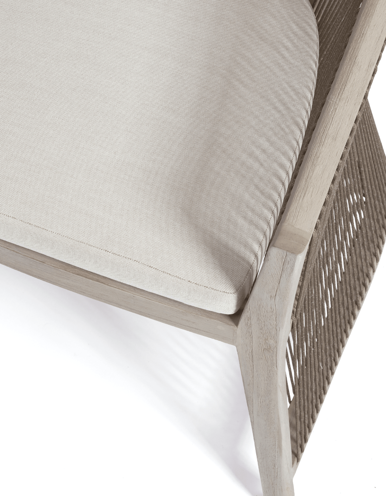 A close up image of the SIssonne Outdoor Eden Dining chair showing the material in canvas sand