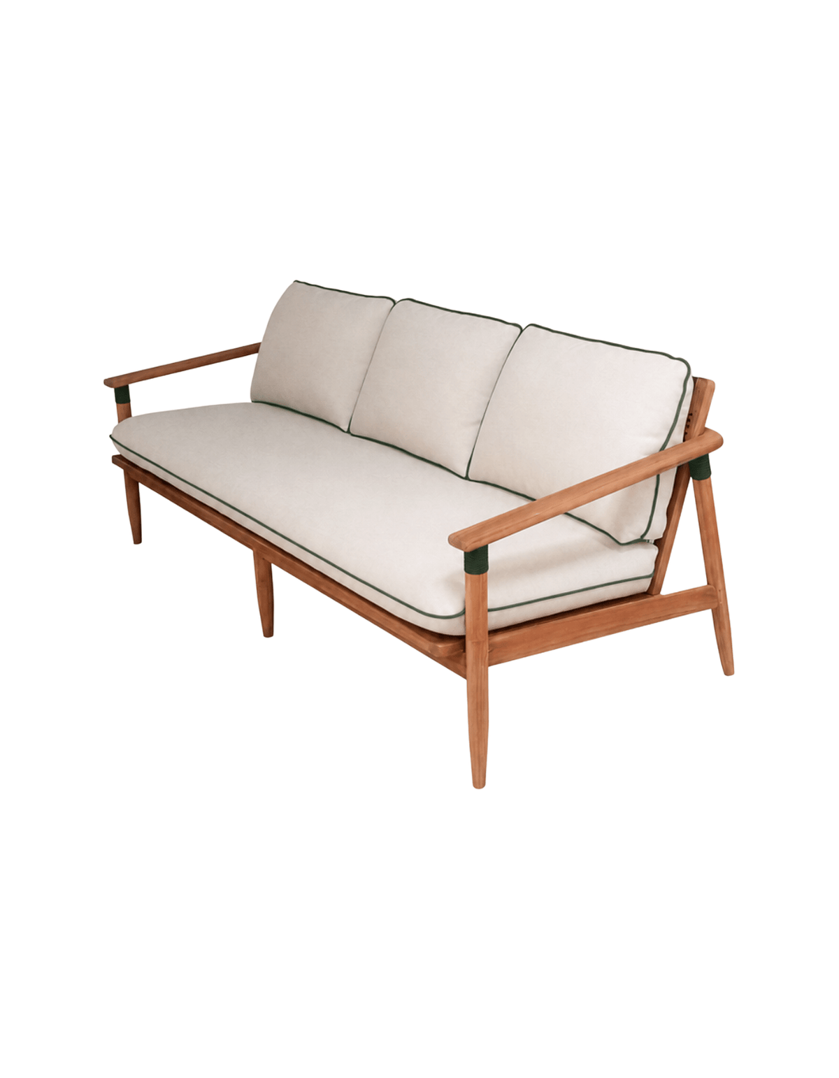 Blueys Sofa in Honey Teak, Forest Green, Sand – teak outdoor furniture