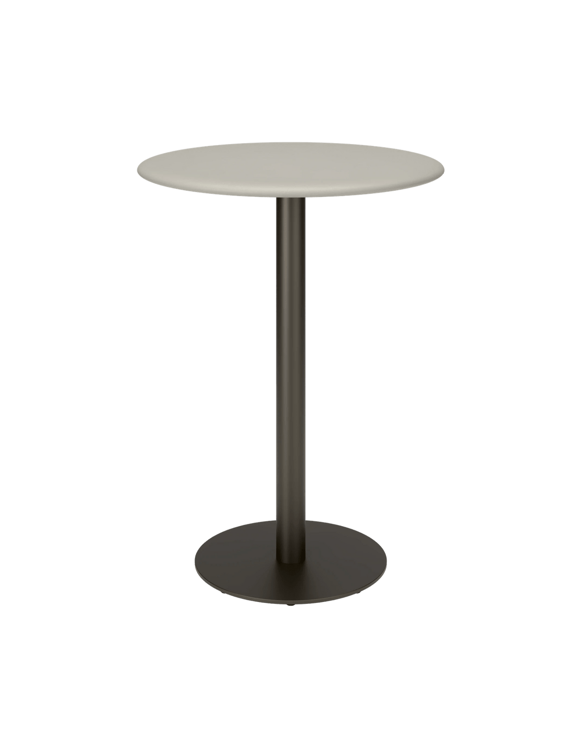 Byron Round Bar Table 80cm in Putty – soft light grey concrete outdoor bar table with a bronze aluminium pedestal base
