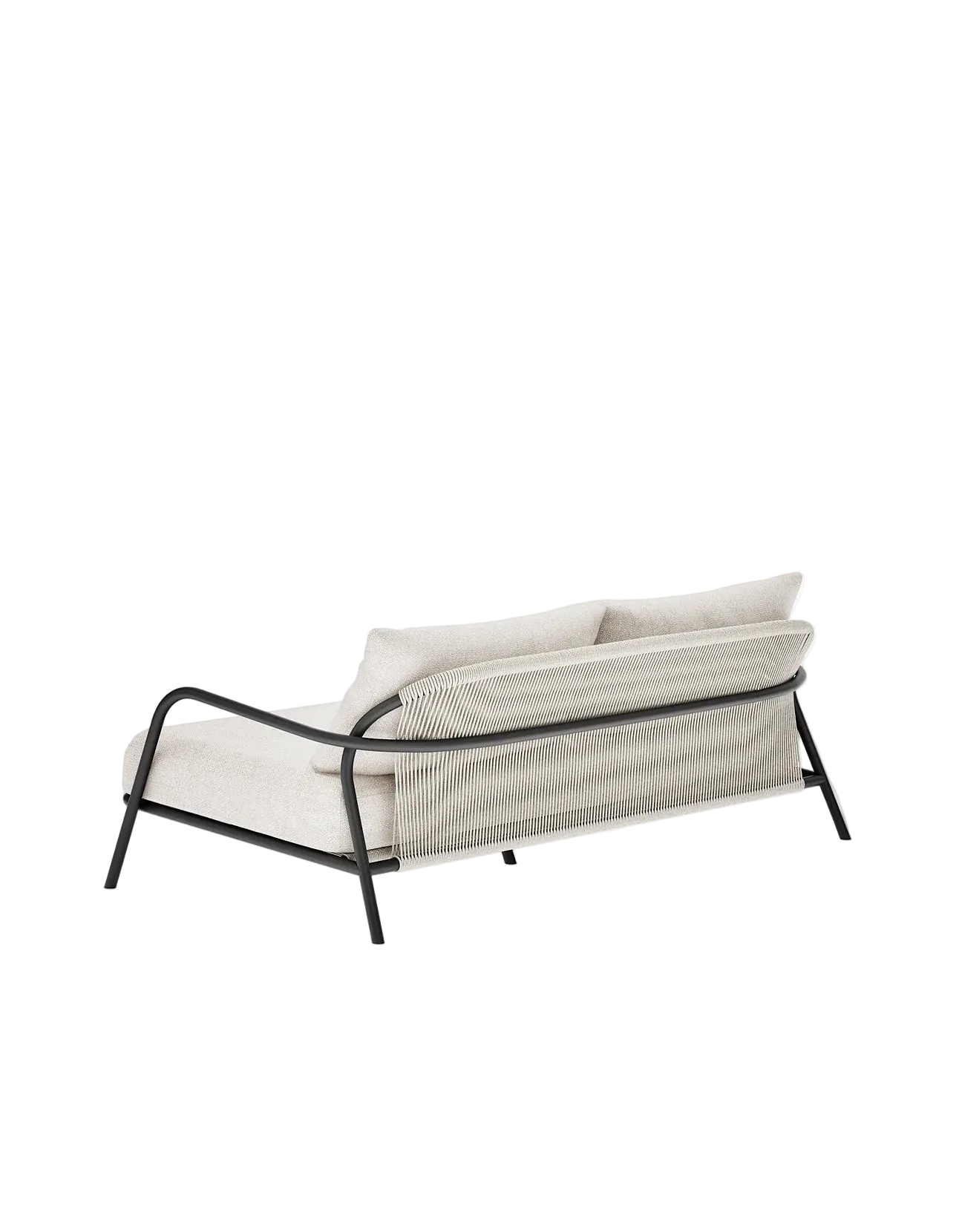 Airlie 185cm Sofa in Dark Earth, rope and aluminium, angled back view