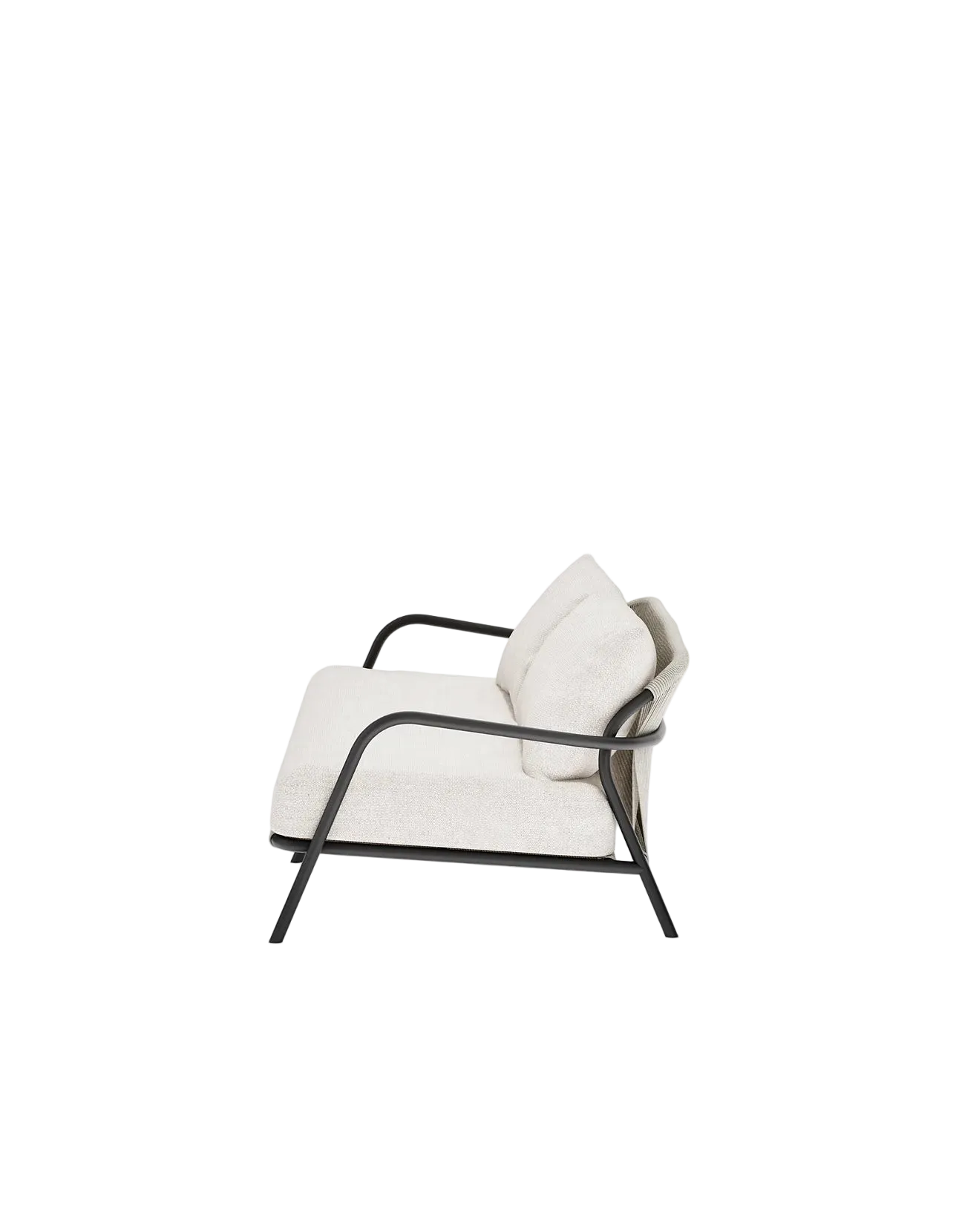 Airlie 185cm Sofa in Dark Earth, rope and aluminium, side view