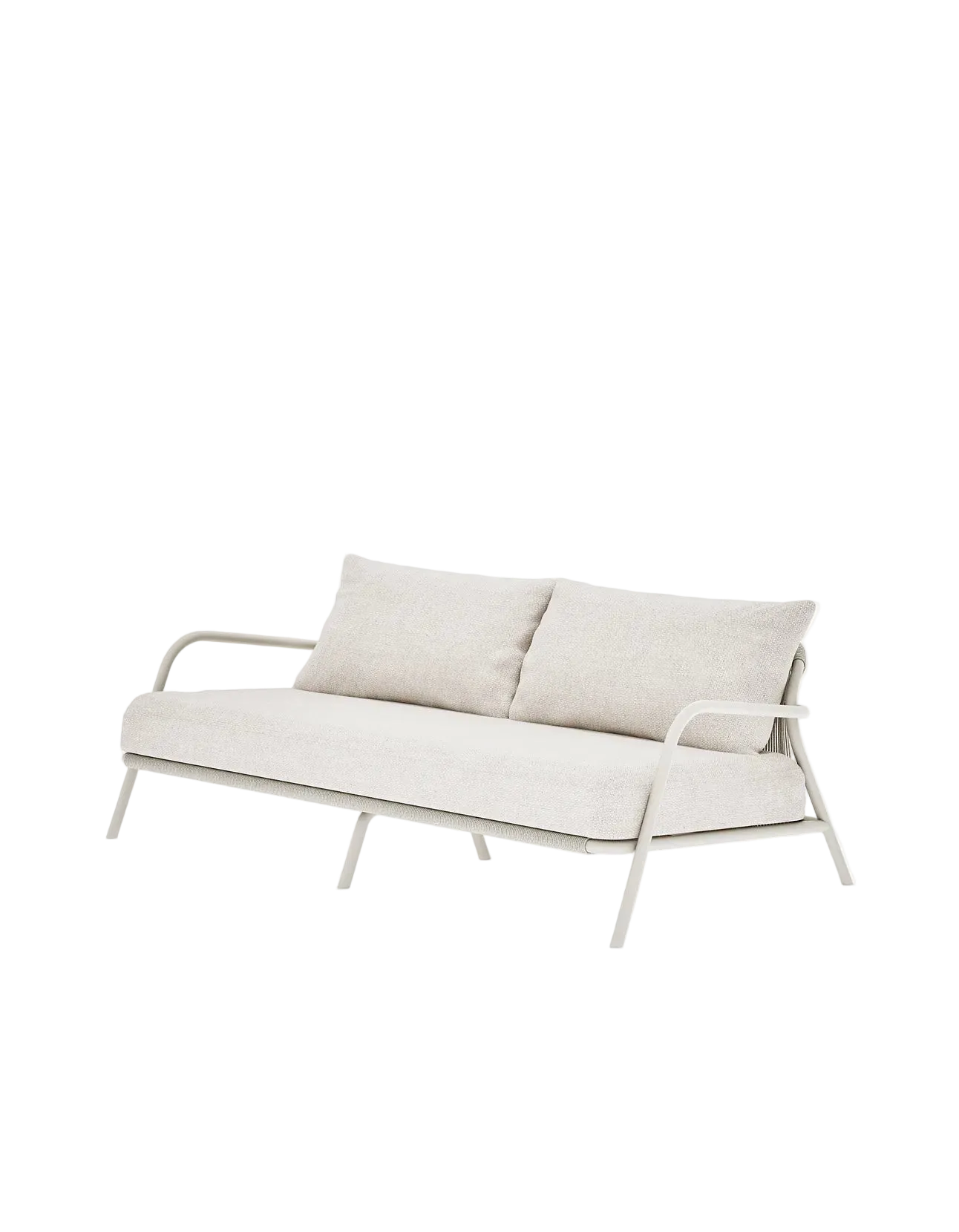 Airlie 185cm Sofa in Dove Grey, rope and aluminium, angled front view